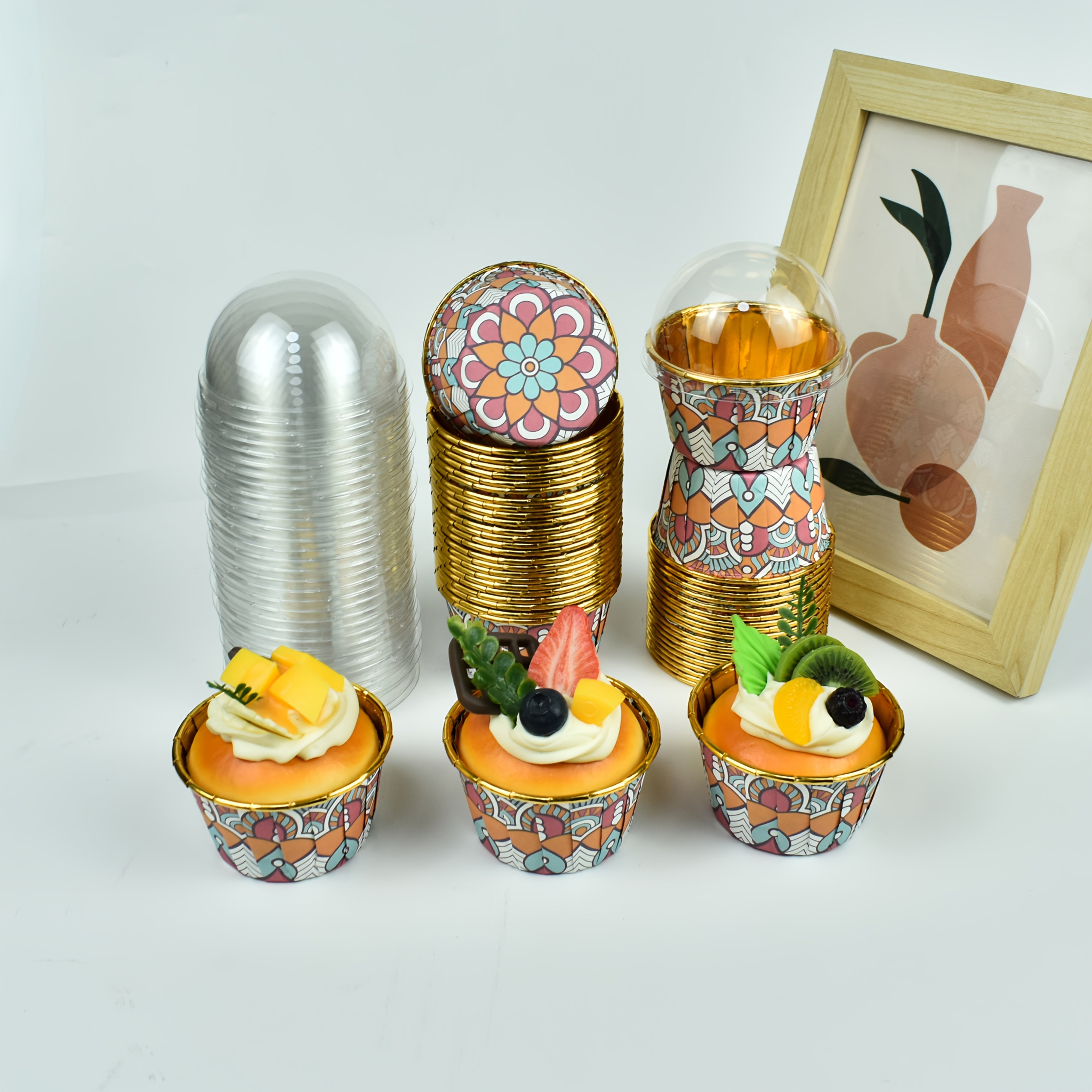 (50 Cake Cups or 50 Cake Cups + 50 Lid) - Cupcake Liner - Oil-resistant non-stick cupcake baking pan with round bottom edge for parties, bakeries, dessert trays - Easy demoulding for pancakes, pastries and small cakes