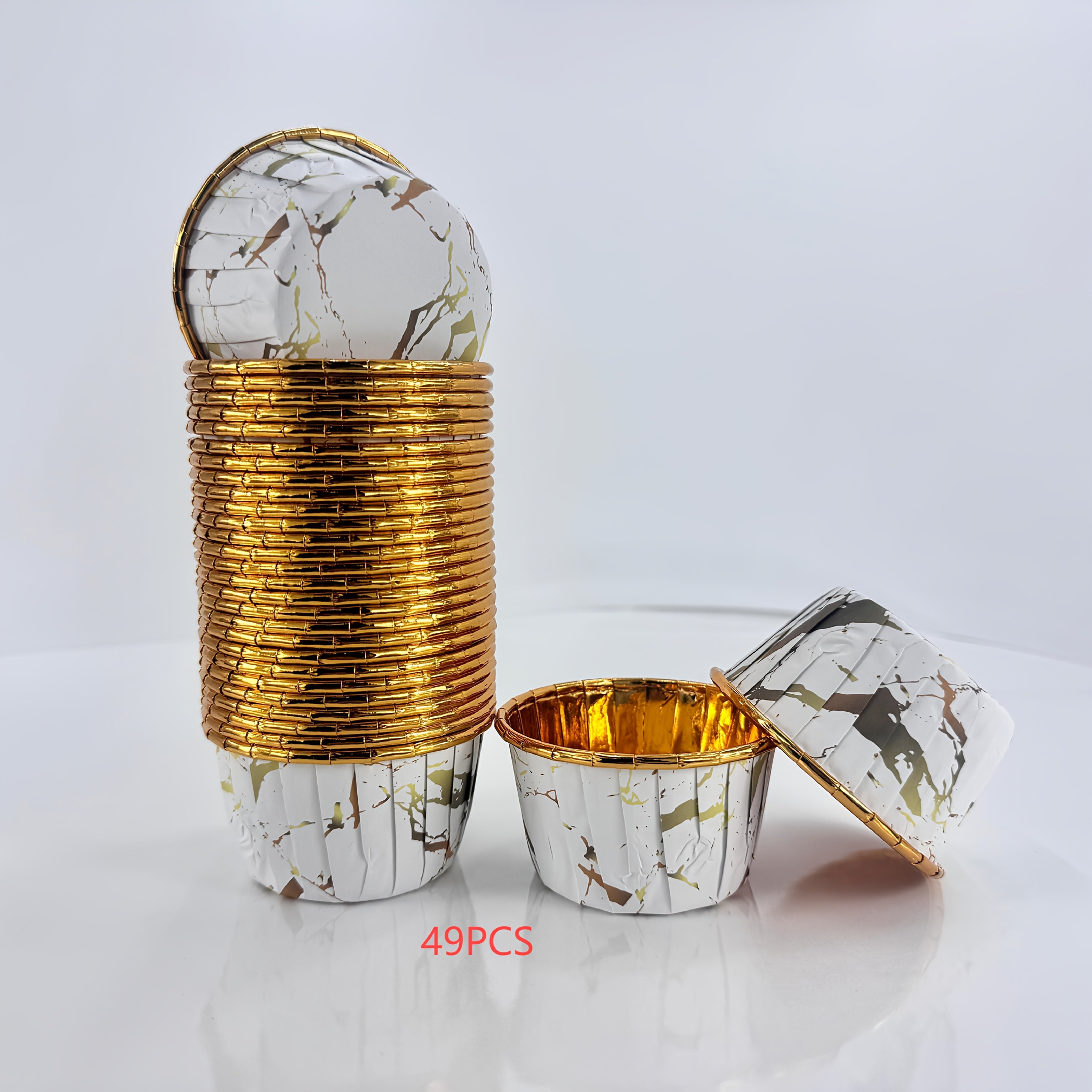 49Pcs marble pattern paper cup with gold foil edge - a variety of colors and designs, perfect for weddings, birthdays, parties and special events - perfect for pastries, desserts and more