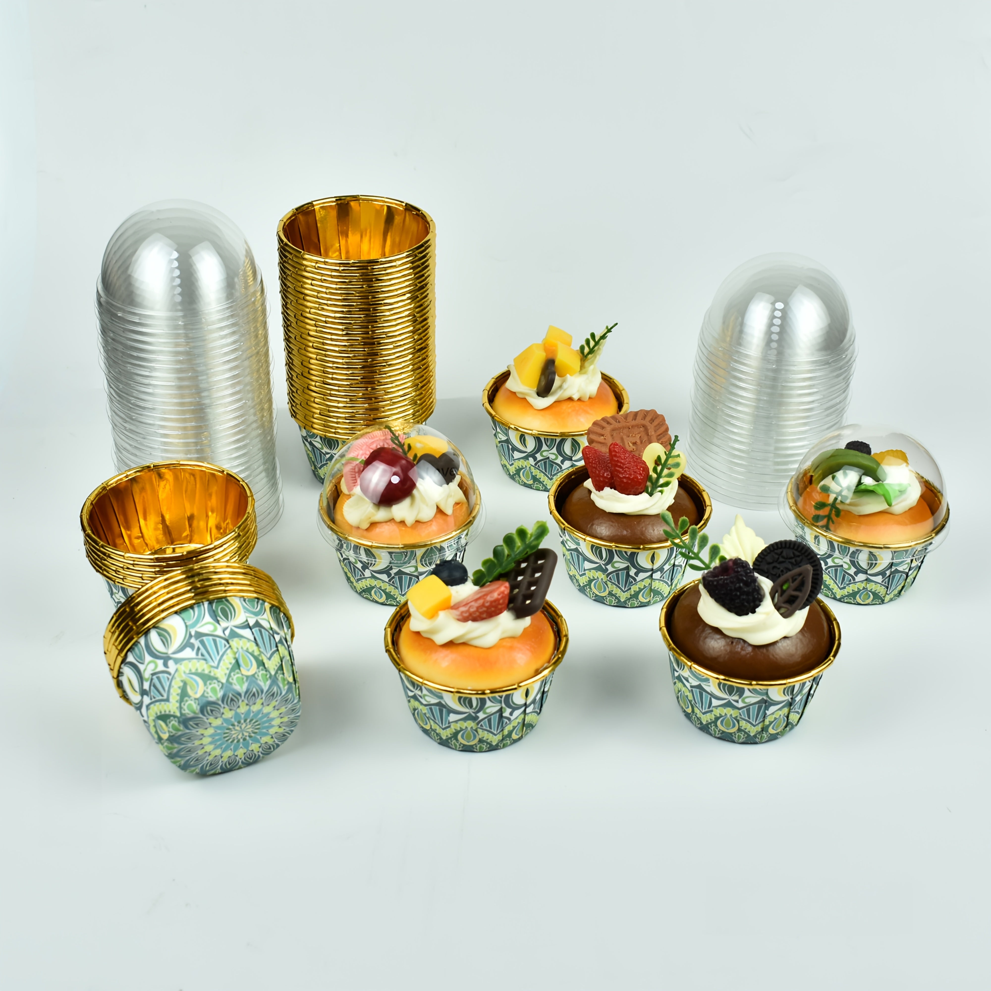 50 Kuchenbecher oder 50 Kuchenbecher + 50 Deckel – Boho Style Kuchenbecher – Verdickte Kuchenbackbecher für Partys, Geburtstage, Hochzeiten, Feste, Picknicks und Familienfeiern, lebensmittelecht, erhitzbar