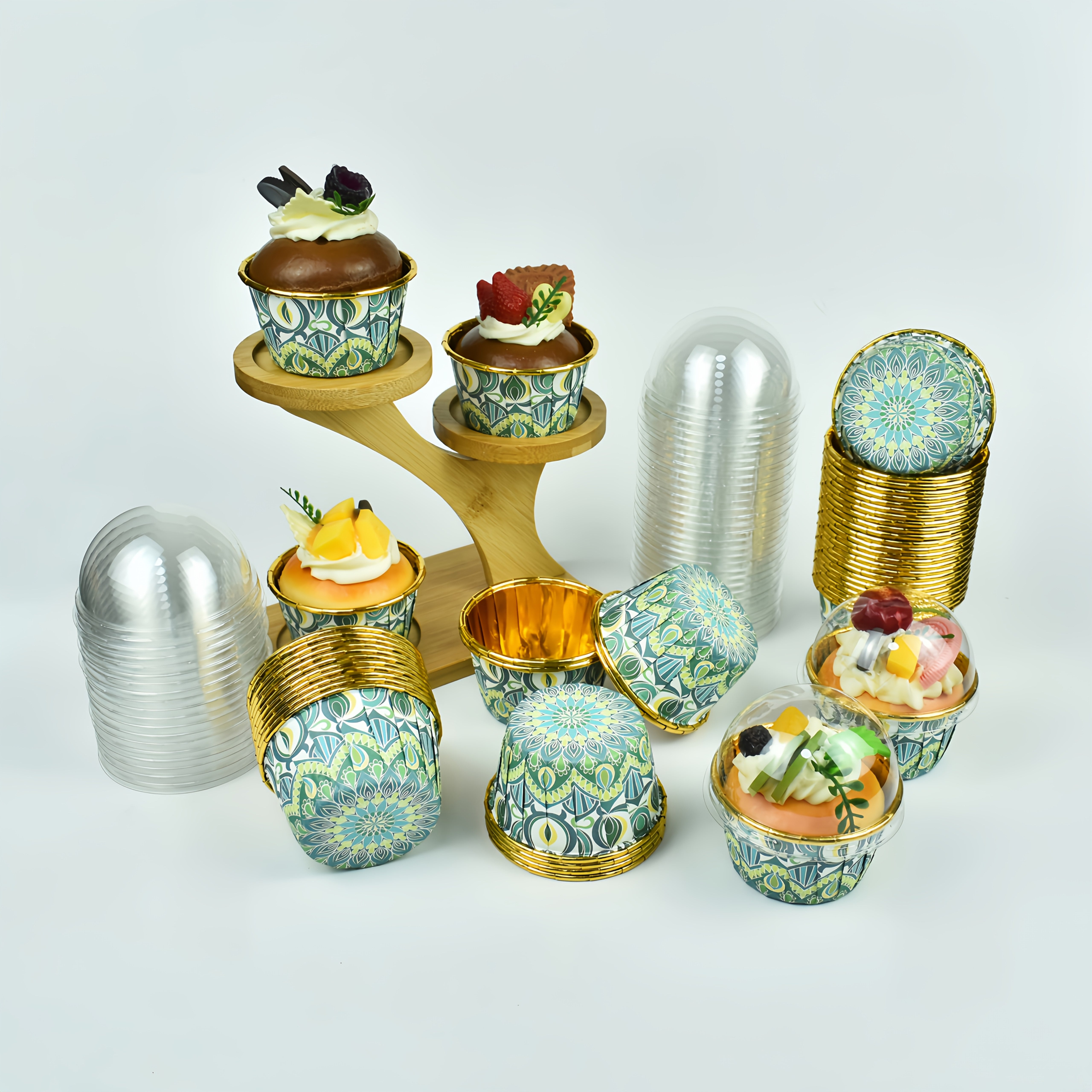 50 Kuchenbecher oder 50 Kuchenbecher + 50 Deckel – Boho Style Kuchenbecher – Verdickte Kuchenbackbecher für Partys, Geburtstage, Hochzeiten, Feste, Picknicks und Familienfeiern, lebensmittelecht, erhitzbar