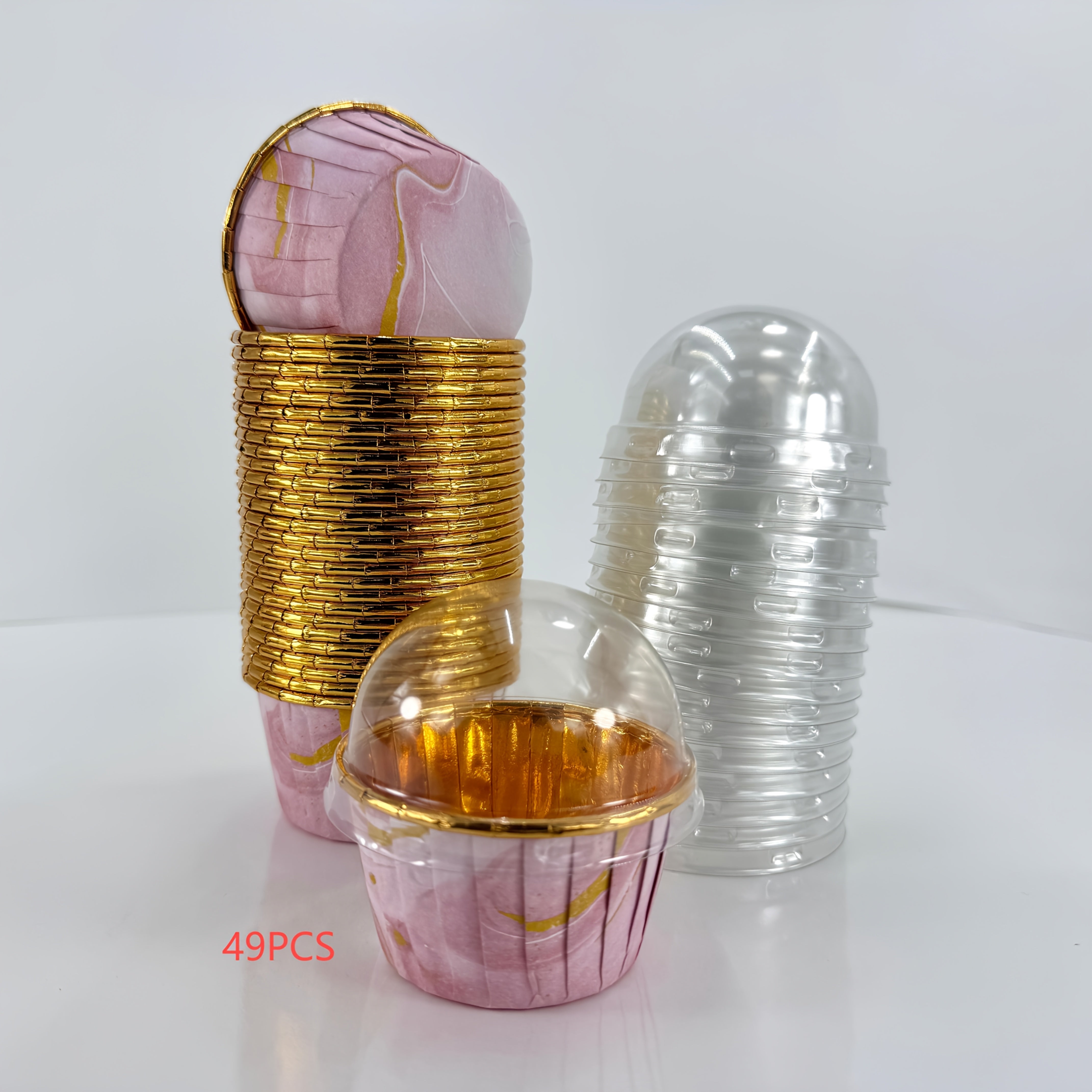 49Pcs marble pattern paper cup with gold foil edge - a variety of colors and designs, perfect for weddings, birthdays, parties and special events - perfect for pastries, desserts and more