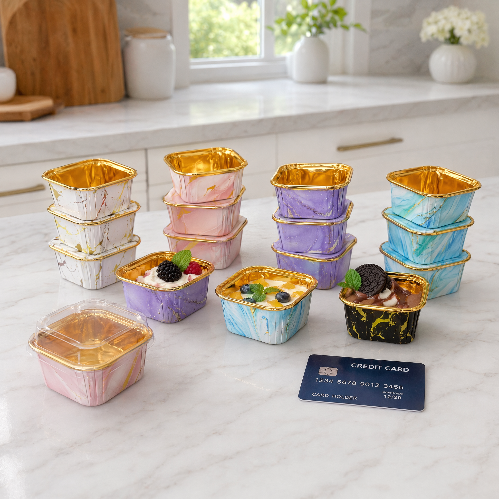 Pack of 50 thickened solid-color square cake cups, with or without lid, for wedding, birthday, pie, and special occasion cupcake holders