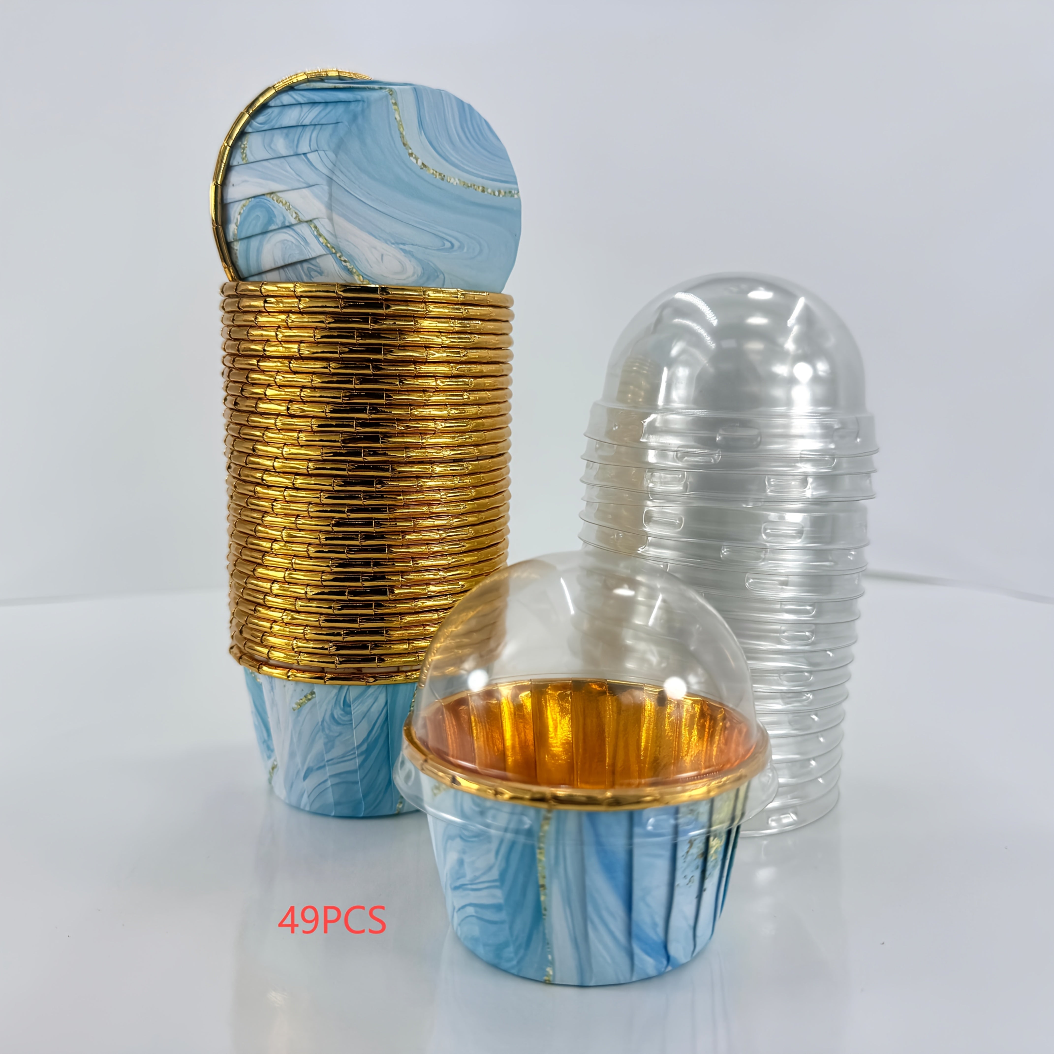 49Pcs marble pattern paper cup with gold foil edge - a variety of colors and designs, perfect for weddings, birthdays, parties and special events - perfect for pastries, desserts and more