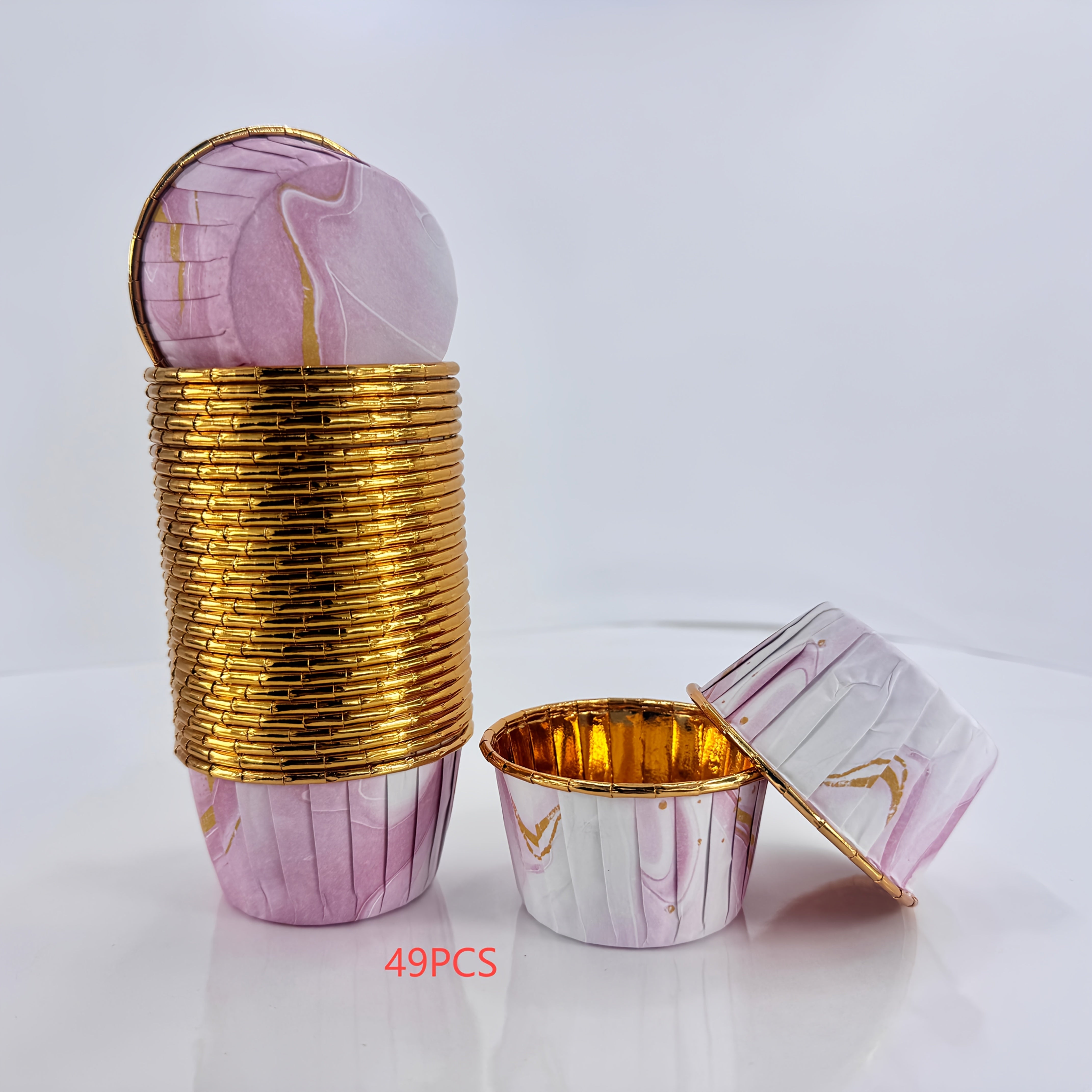 49Pcs marble pattern paper cup with gold foil edge - a variety of colors and designs, perfect for weddings, birthdays, parties and special events - perfect for pastries, desserts and more