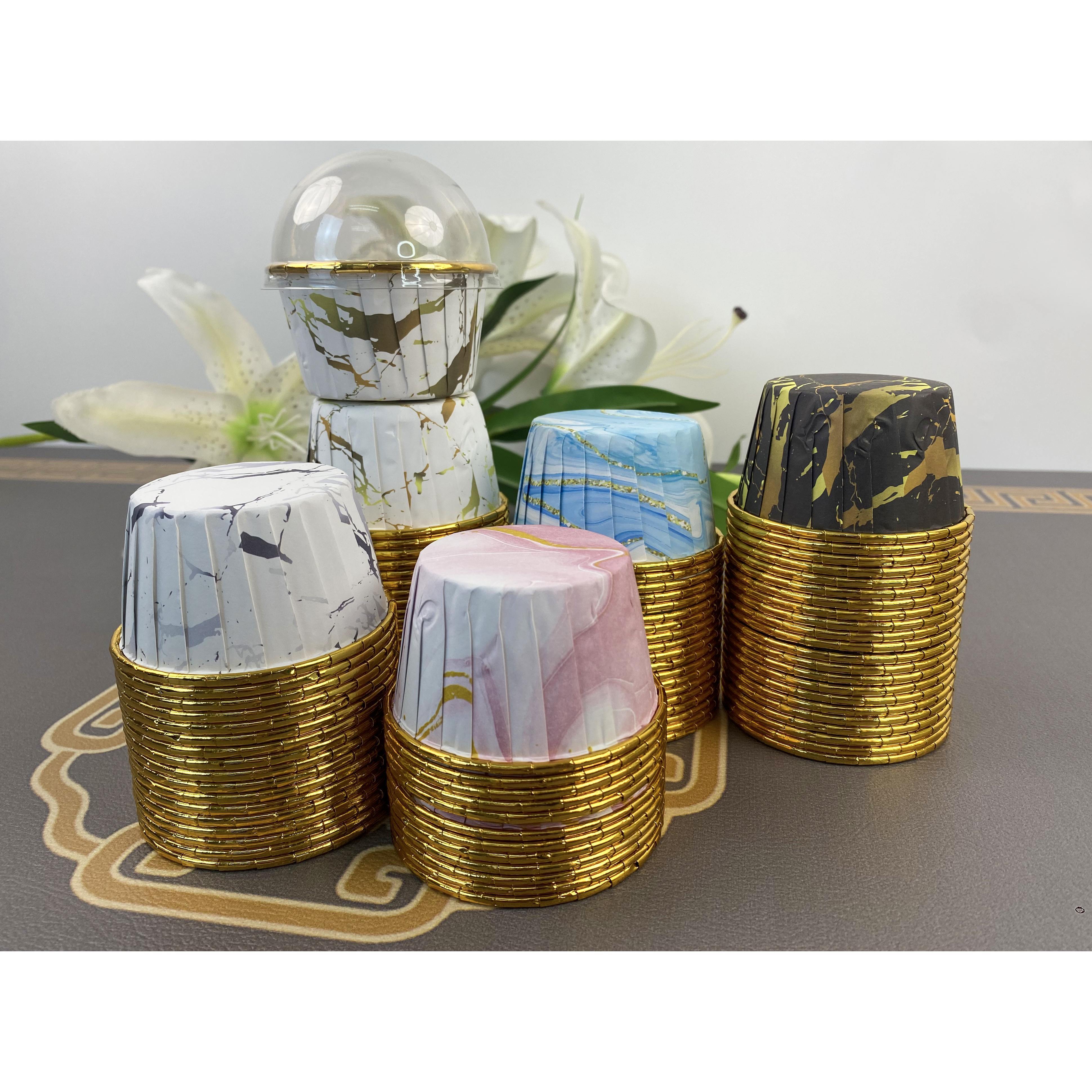 49Pcs marble pattern paper cup with gold foil edge - a variety of colors and designs, perfect for weddings, birthdays, parties and special events - perfect for pastries, desserts and more
