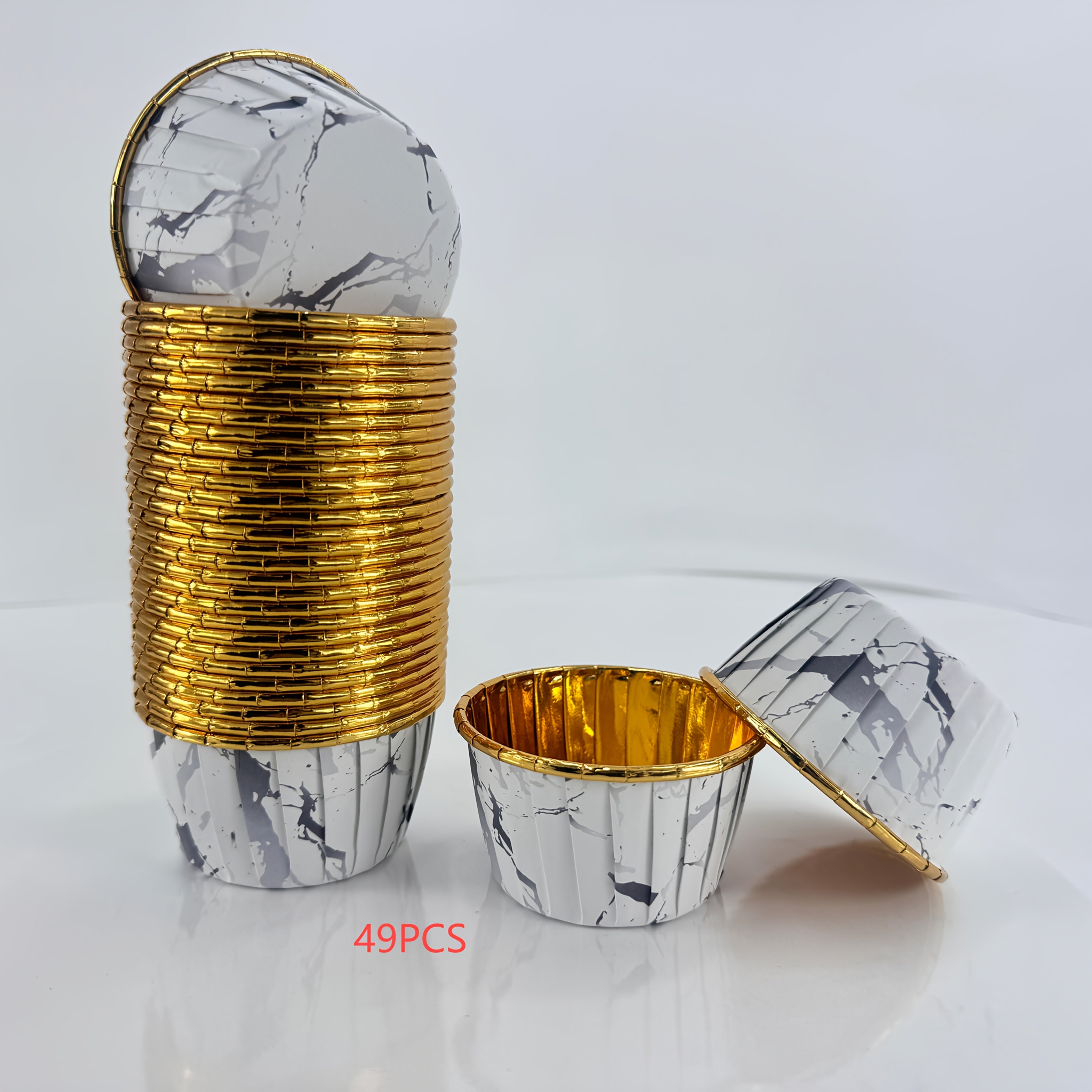 49Pcs marble pattern paper cup with gold foil edge - a variety of colors and designs, perfect for weddings, birthdays, parties and special events - perfect for pastries, desserts and more