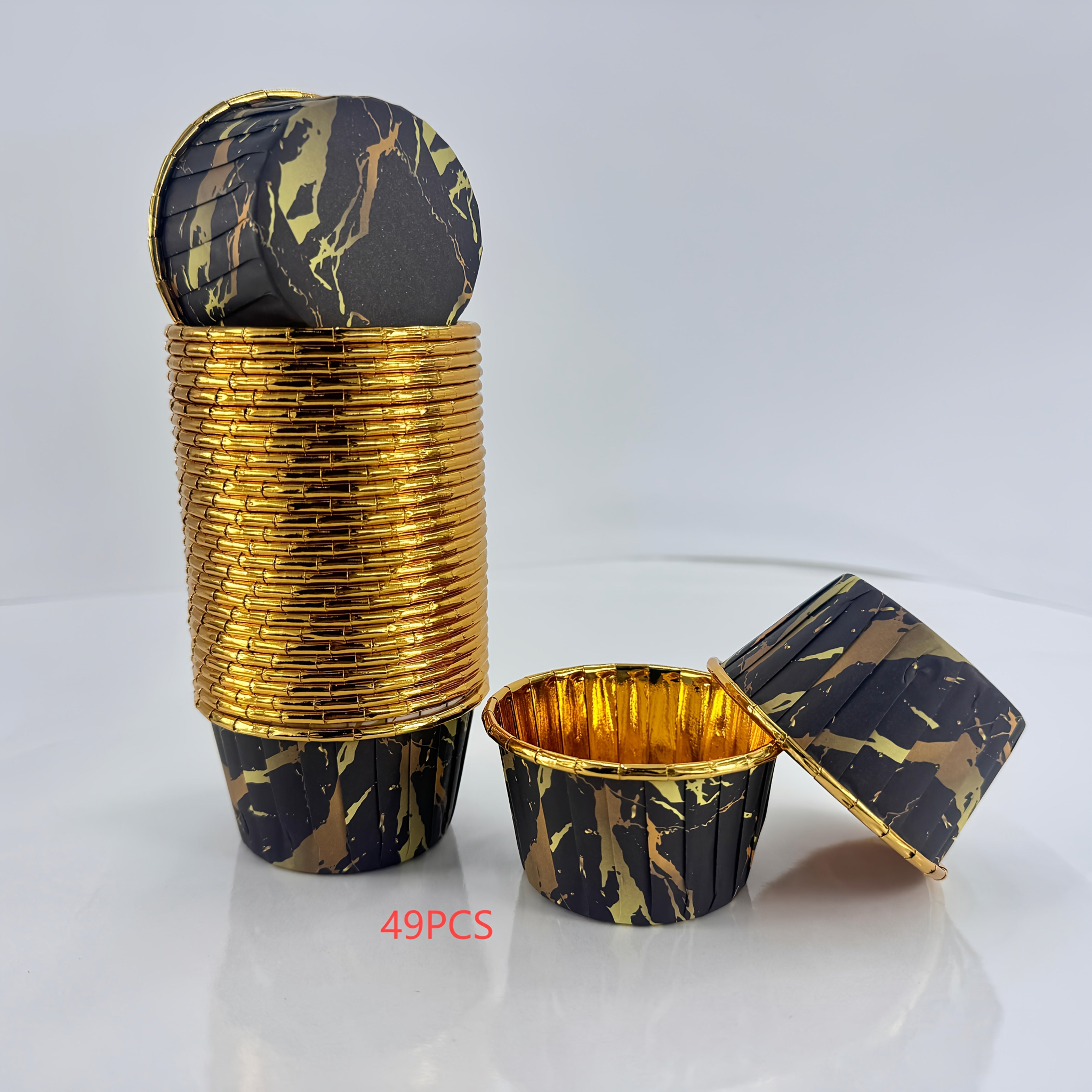 49Pcs marble pattern paper cup with gold foil edge - a variety of colors and designs, perfect for weddings, birthdays, parties and special events - perfect for pastries, desserts and more