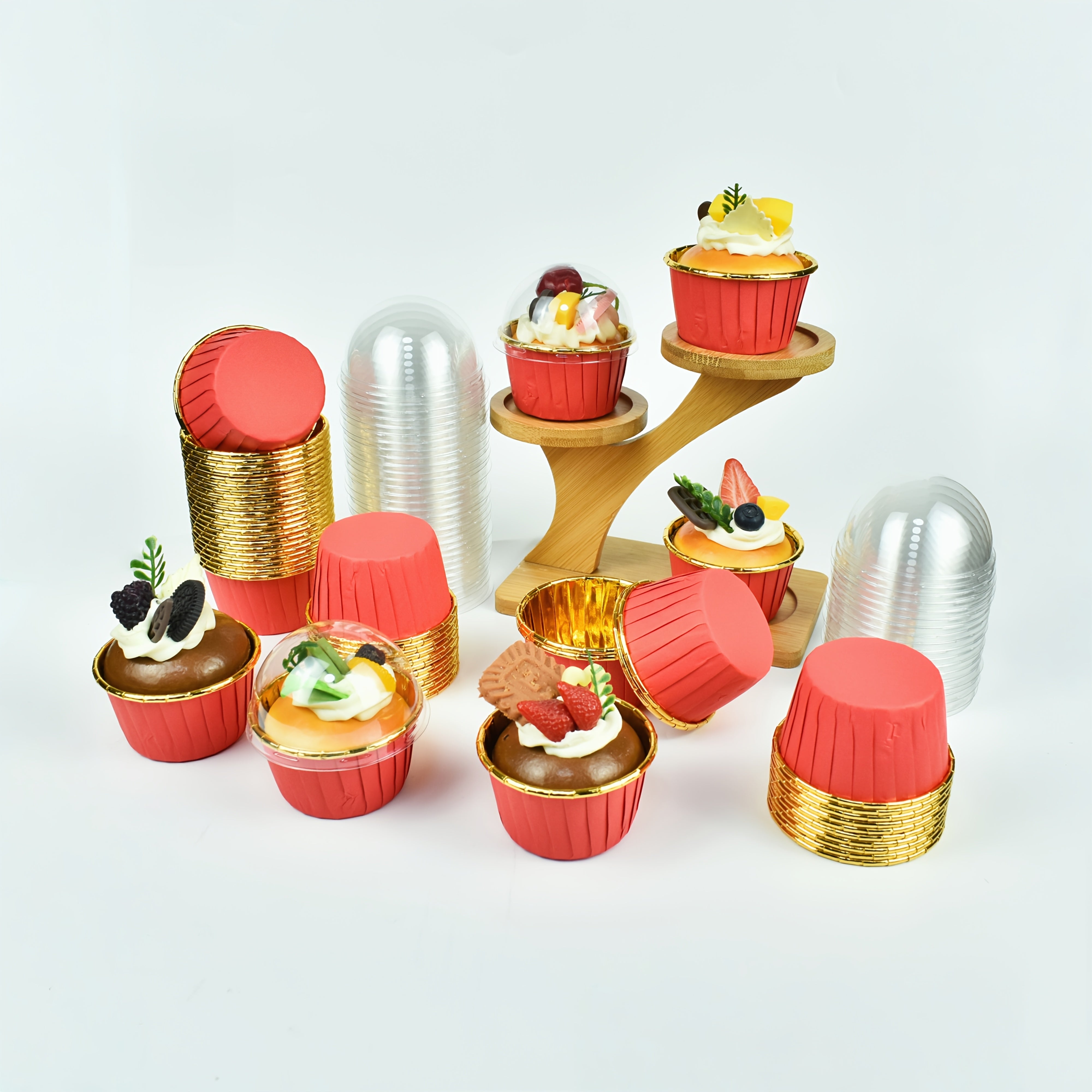 (50 cake cups or 50 cake cups + 50 lids) - Heat-resistant disposable fashion baking cups - elegant, non-stick, dessert decoration, holiday, oven, suitable for weddings and Valentine's Day, Easter, Thanksgiving, Hanukkah, Mother's Day