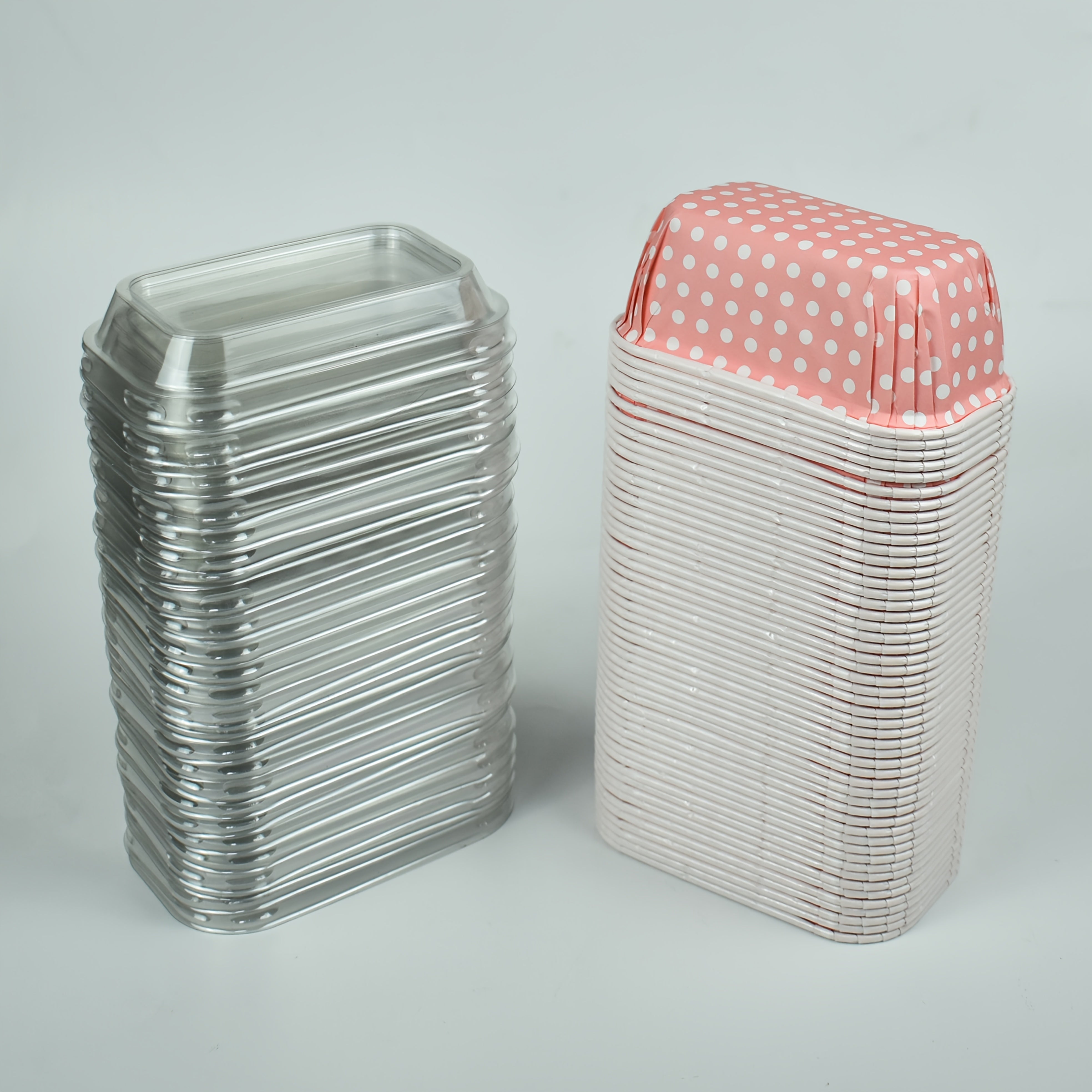 (50 cake cups or 50 cake cups + 50 lids), rectangular pink polka dots, suitable for weddings, birthdays, parties and special events - baking and dessert display, thick and heat-resistant, microwave-heated