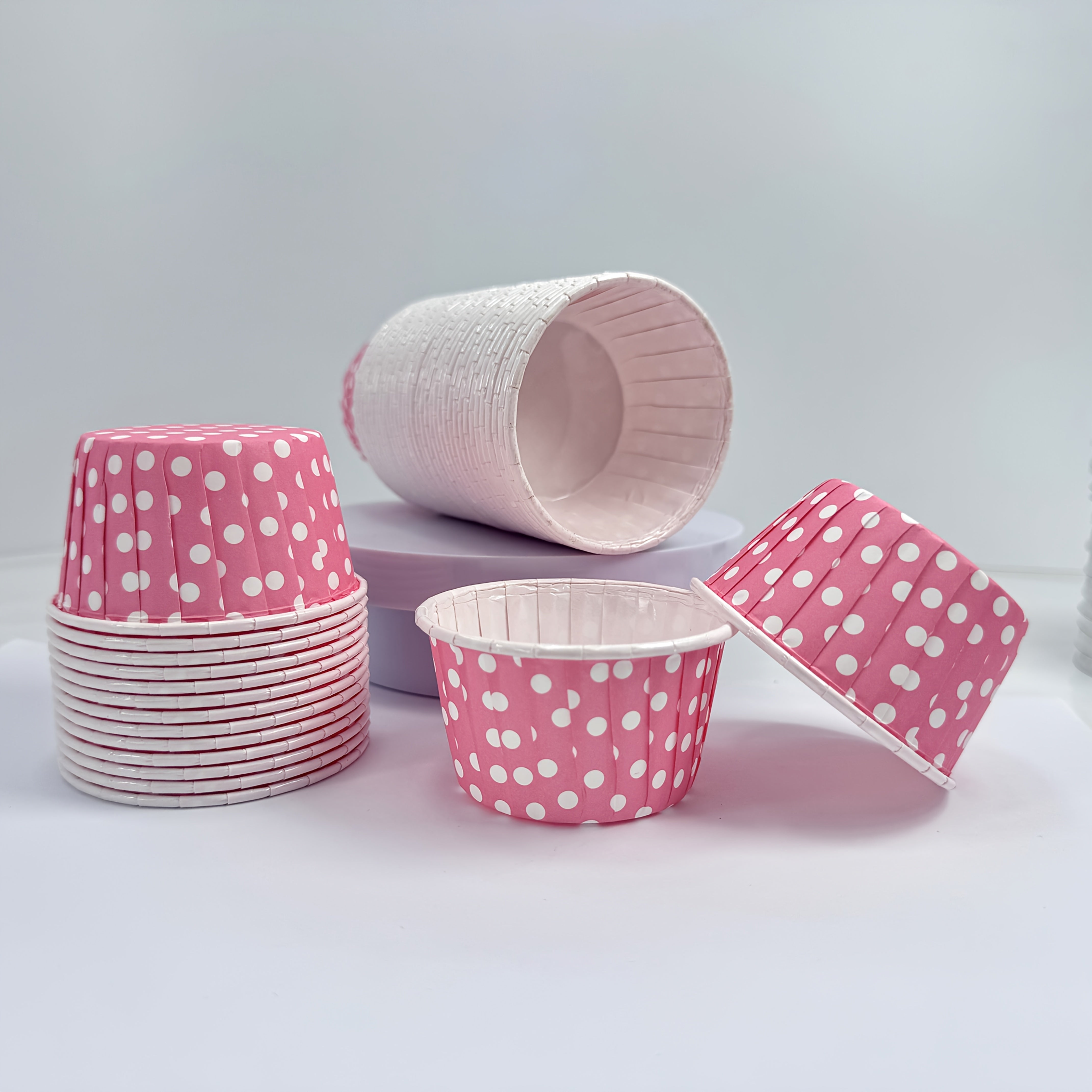 48 Polka Dot Cake Cups (with or without lid) - 8 bright colors, thickened muffin baking cups for parties, birthdays, weddings, festivals, picnics, and family gatherings