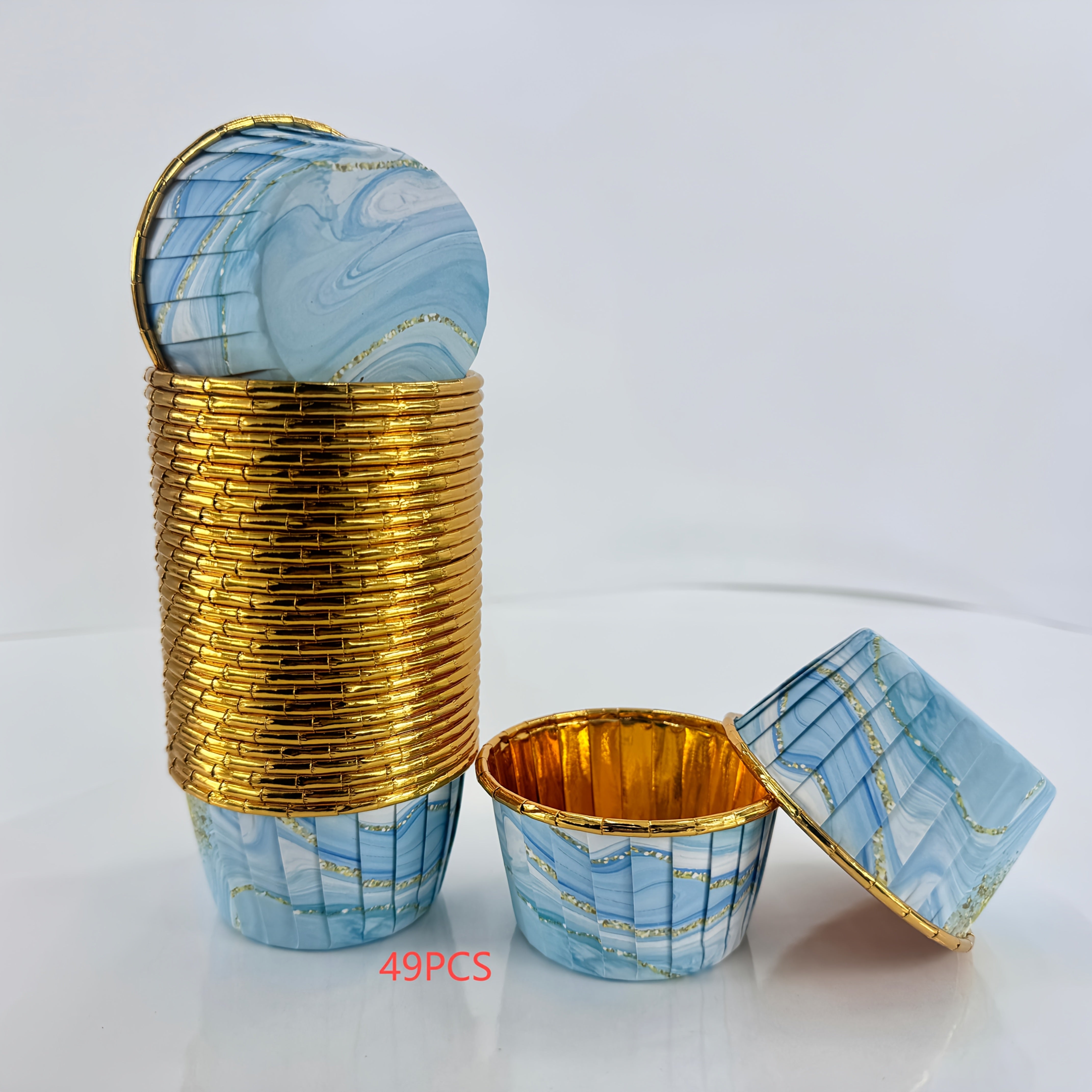 49Pcs marble pattern paper cup with gold foil edge - a variety of colors and designs, perfect for weddings, birthdays, parties and special events - perfect for pastries, desserts and more