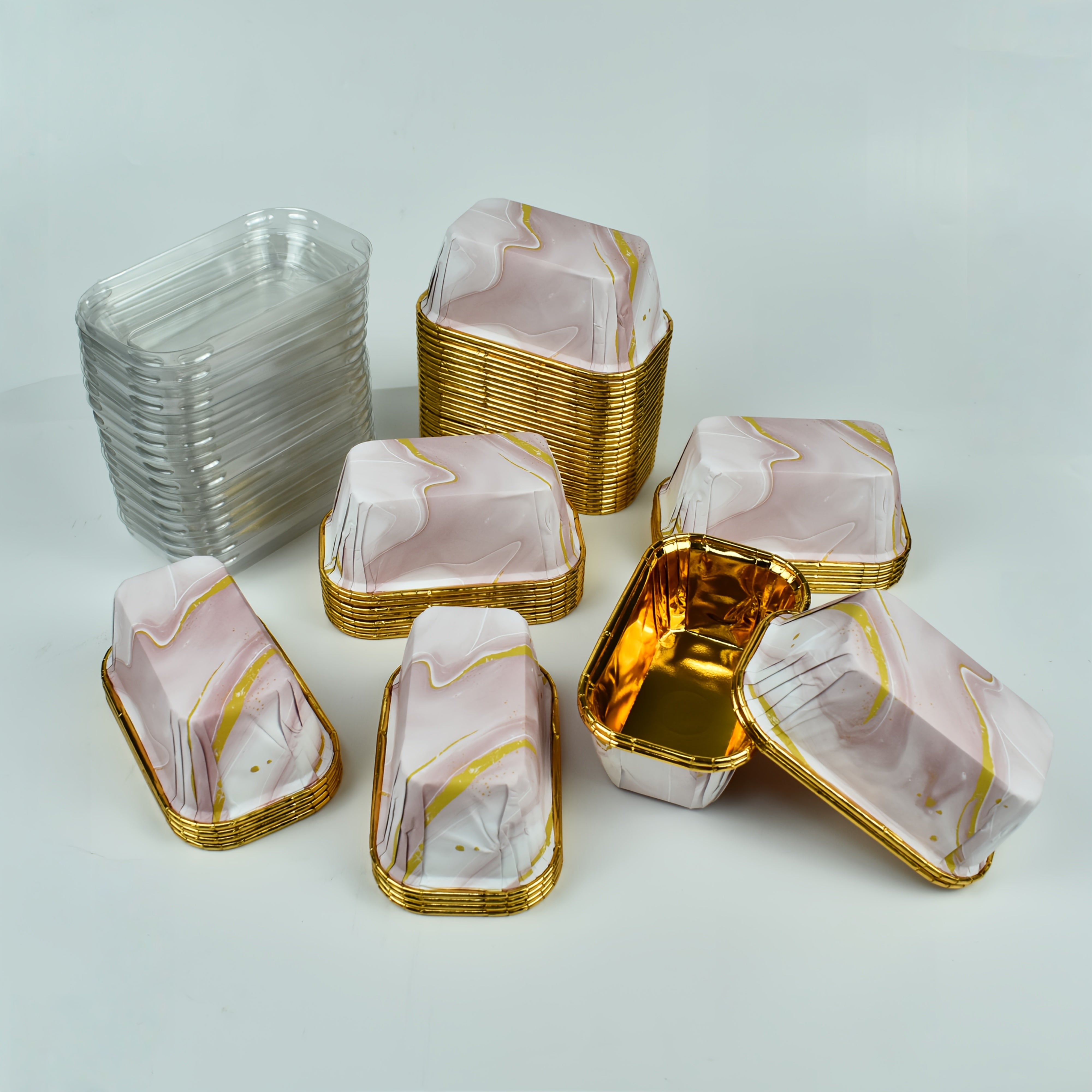50 cake cups + 50 lids or 50 cake cups, rectangular thickened, food grade contact, high temperature resistant