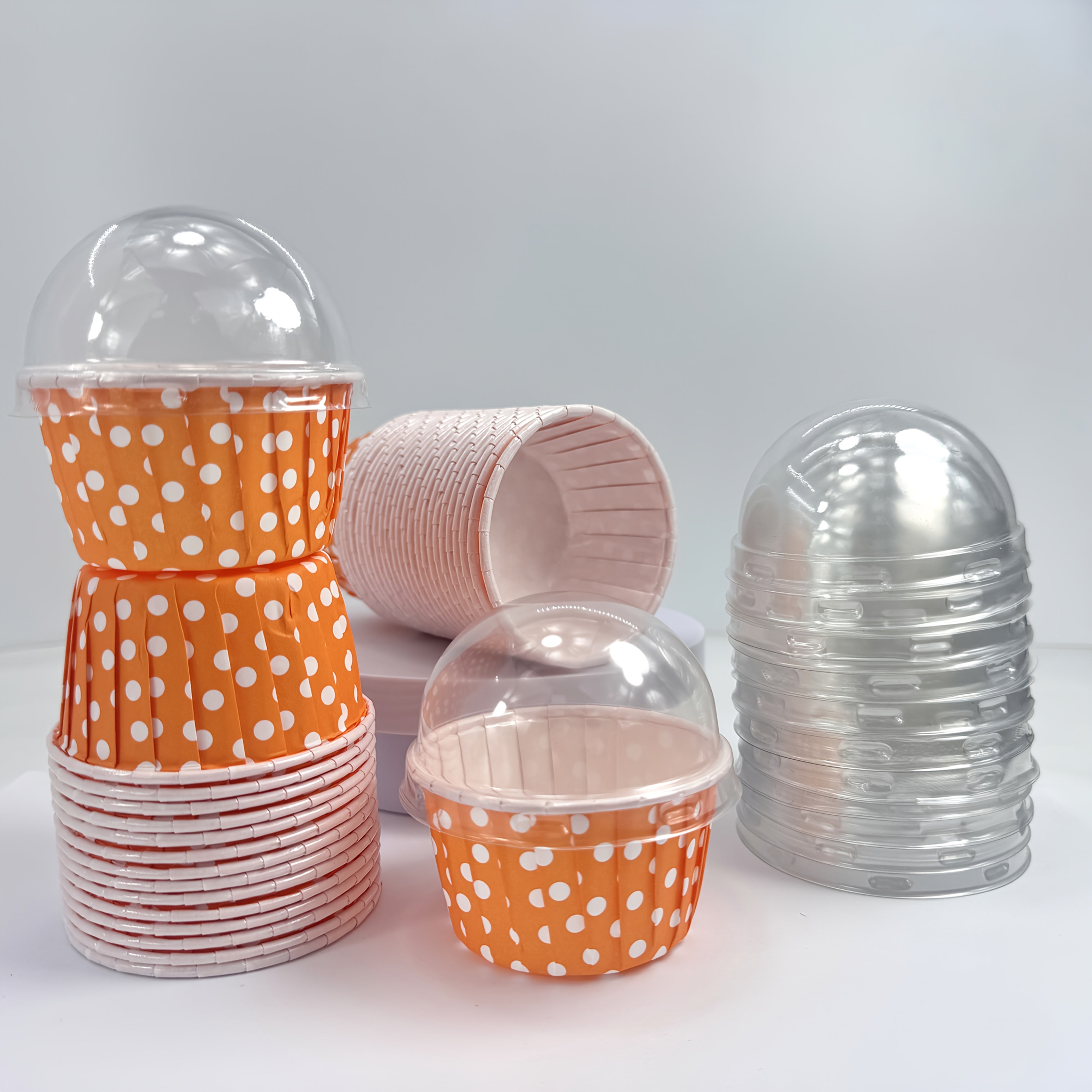 48 Polka Dot Cake Cups (with or without lid) - 8 bright colors, thickened muffin baking cups for parties, birthdays, weddings, festivals, picnics, and family gatherings