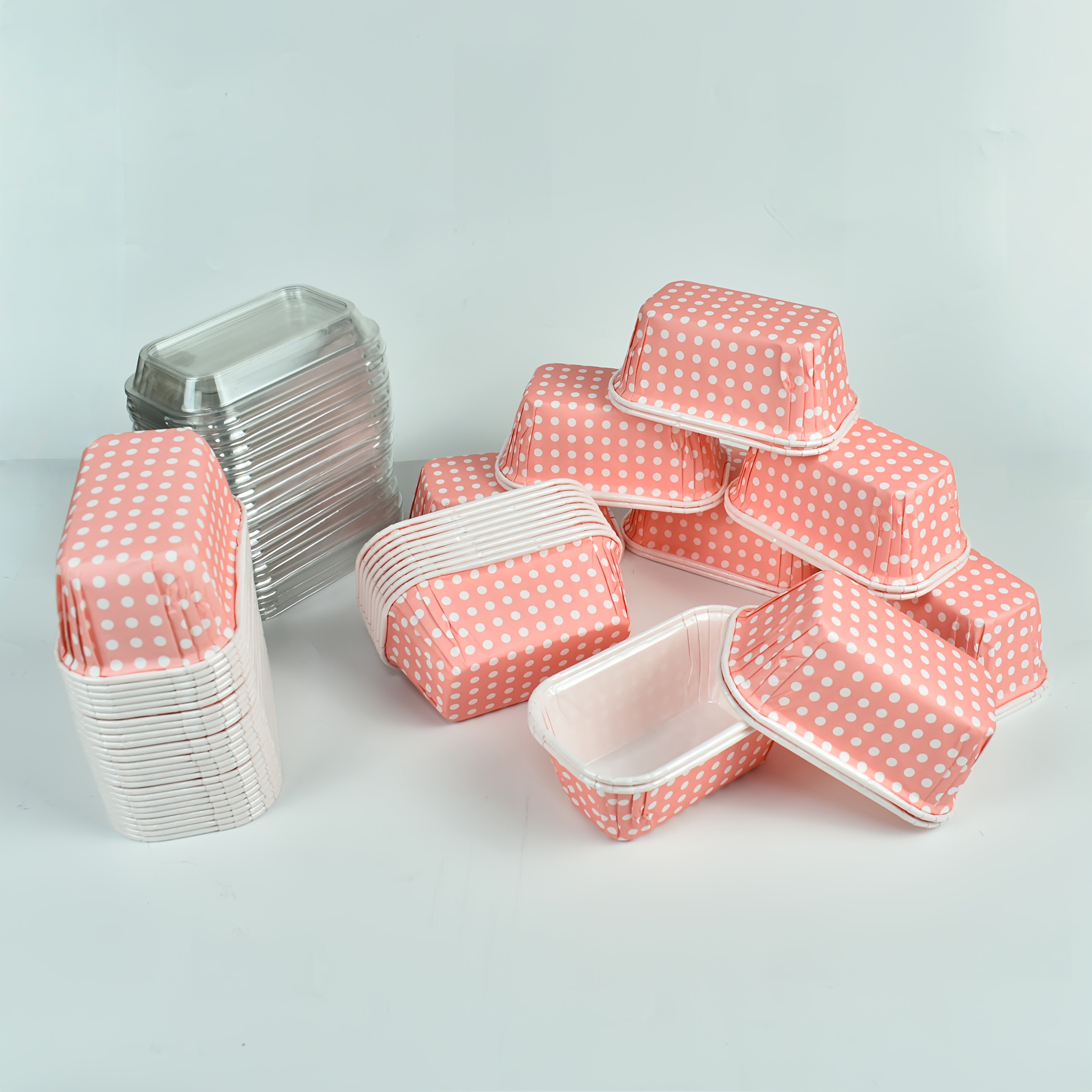 (50 cake cups or 50 cake cups + 50 lids), rectangular pink polka dots, suitable for weddings, birthdays, parties and special events - baking and dessert display, thick and heat-resistant, microwave-heated