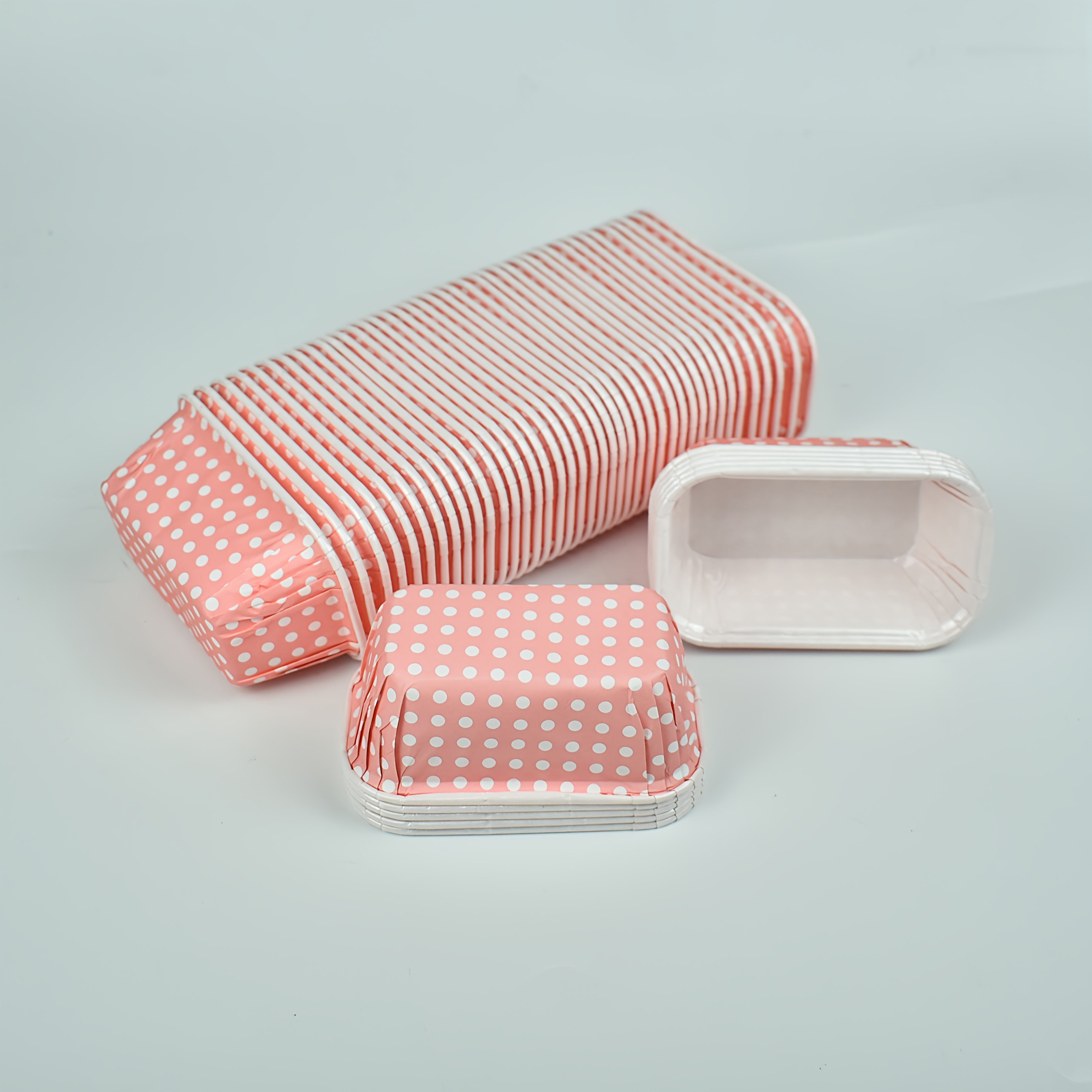 (50 cake cups or 50 cake cups + 50 lids), rectangular pink polka dots, suitable for weddings, birthdays, parties and special events - baking and dessert display, thick and heat-resistant, microwave-heated