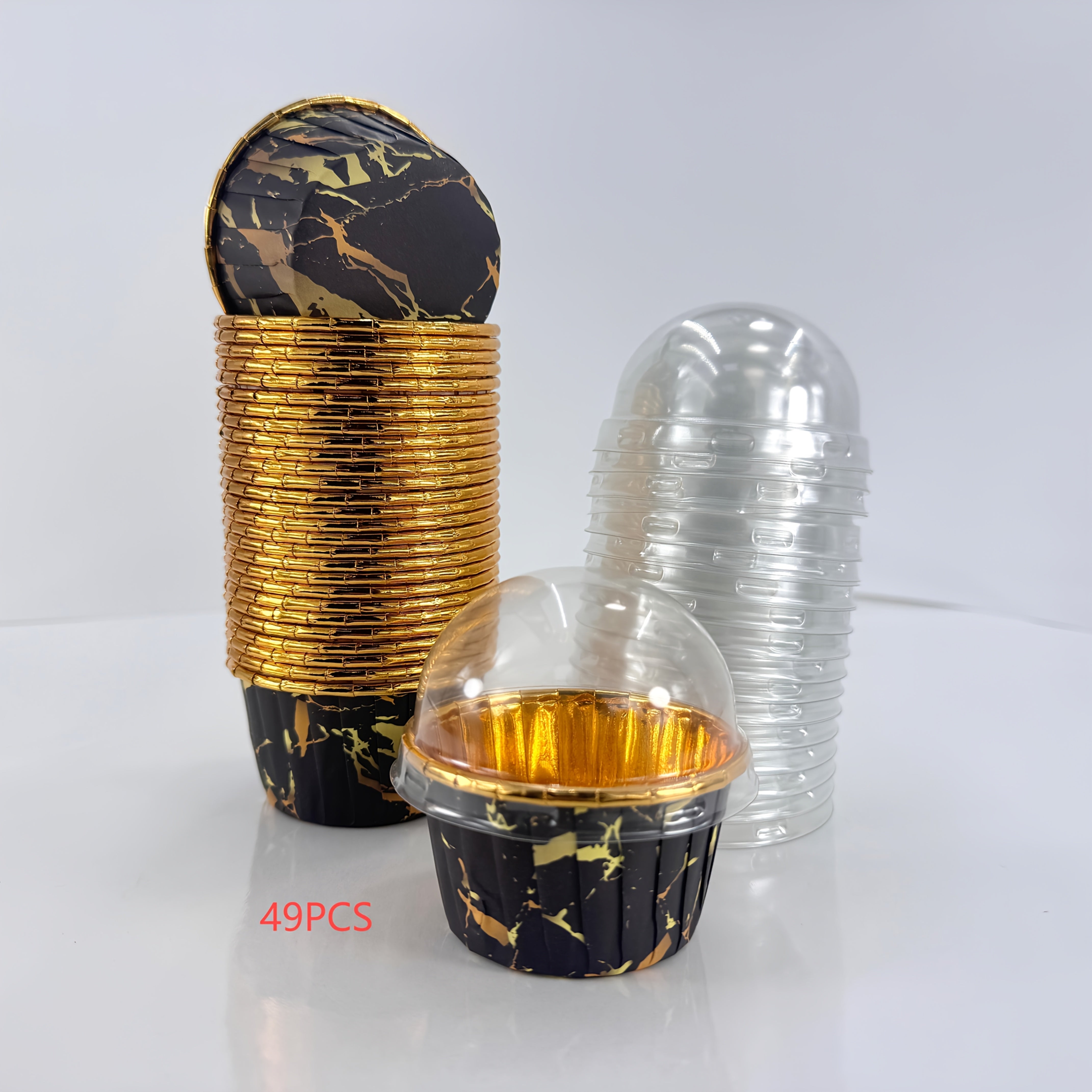 49Pcs marble pattern paper cup with gold foil edge - a variety of colors and designs, perfect for weddings, birthdays, parties and special events - perfect for pastries, desserts and more