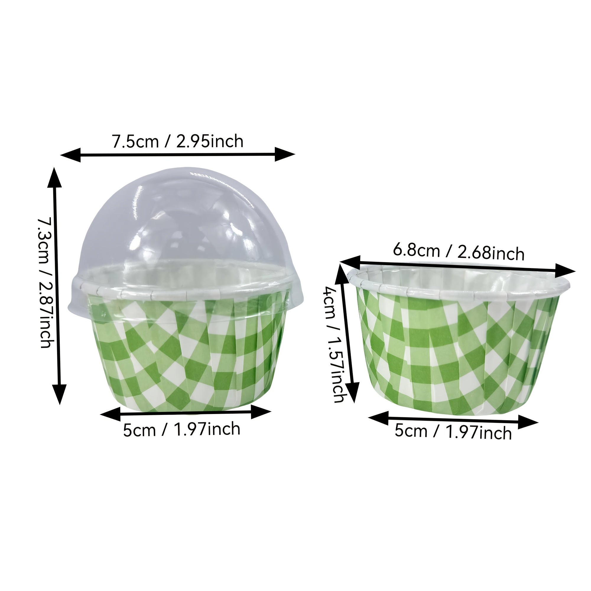 Pack of 48 Checkered Cake Cups - Available in 6 Colors, Coated and Oil-proof Thickened with or without Lid - Suitable for Weddings, Pies, Picnics and Dessert Shows