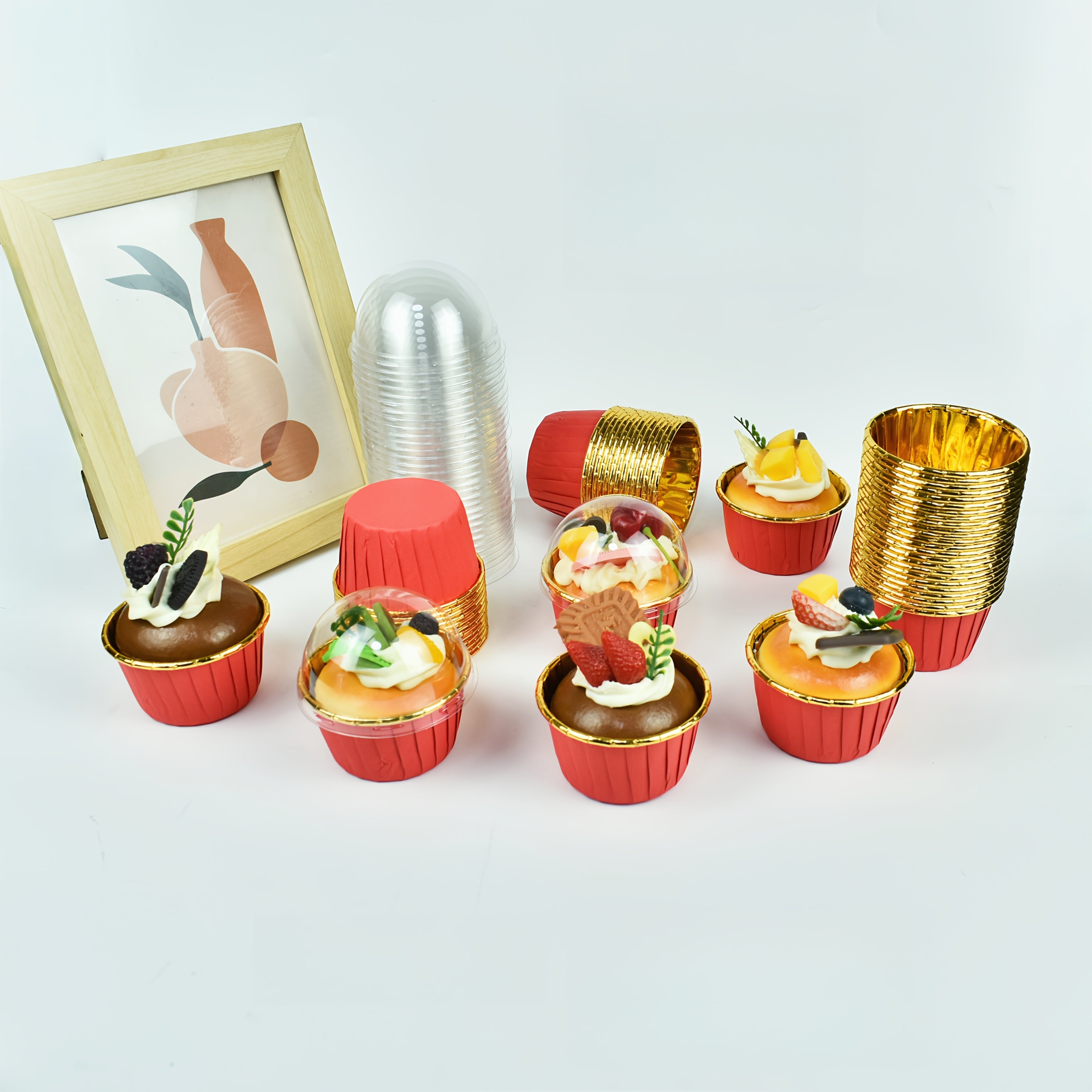 (50 cake cups or 50 cake cups + 50 lids) - Heat-resistant disposable fashion baking cups - elegant, non-stick, dessert decoration, holiday, oven, suitable for weddings and Valentine's Day, Easter, Thanksgiving, Hanukkah, Mother's Day