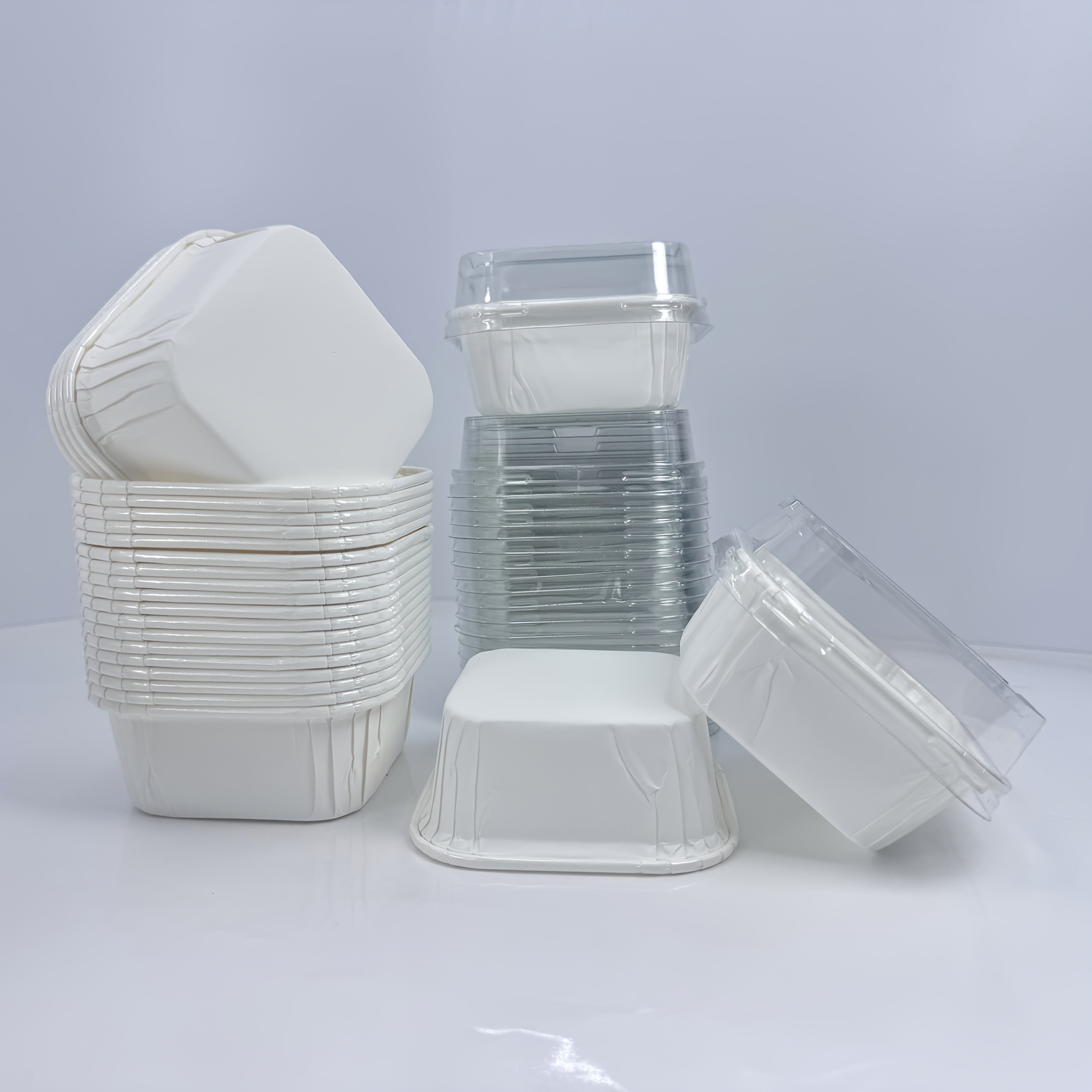 Pack of 50 thickened solid-color square cake cups, with or without lid, for wedding, birthday, pie, and special occasion cupcake holders