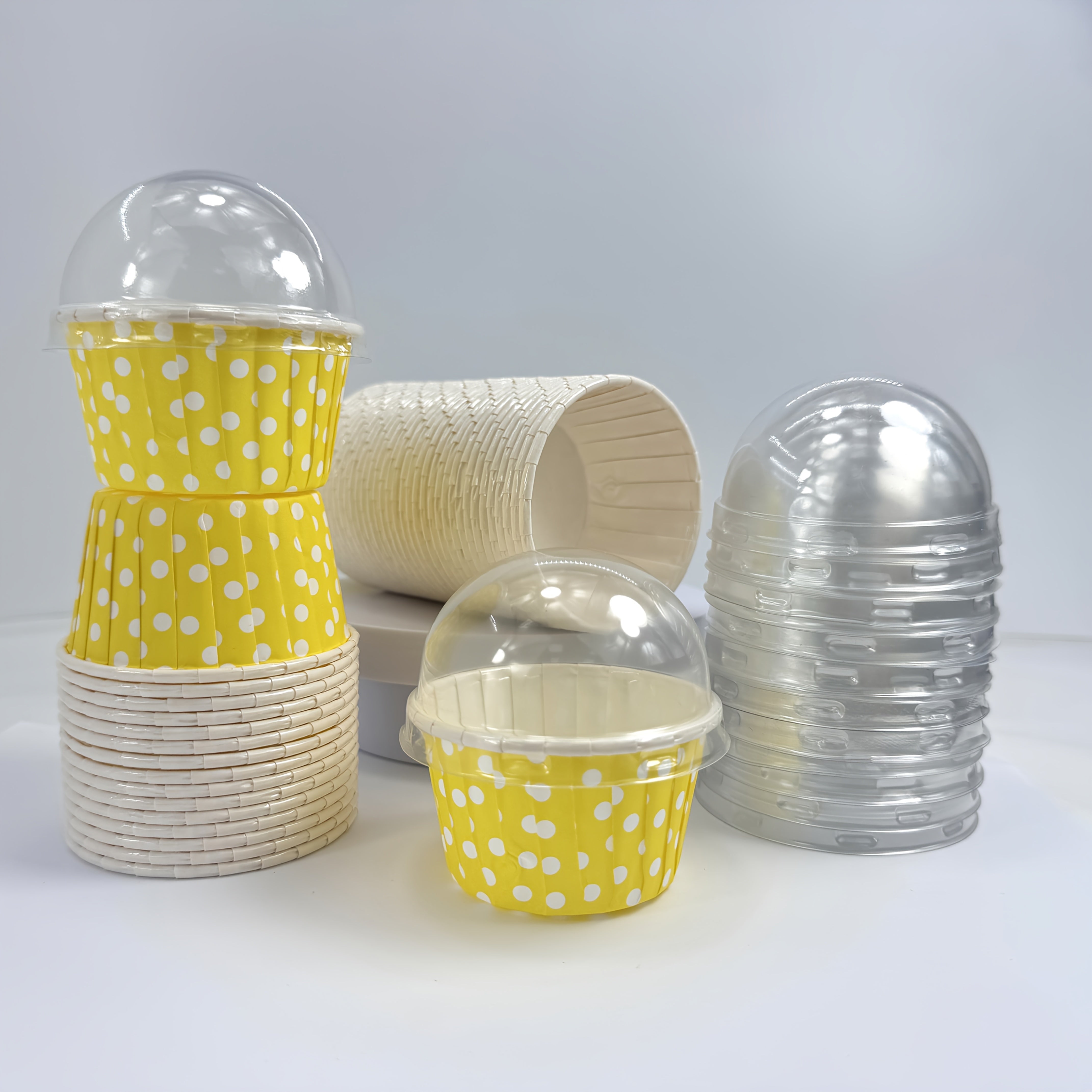 48 Polka Dot Cake Cups (with or without lid) - 8 bright colors, thickened muffin baking cups for parties, birthdays, weddings, festivals, picnics, and family gatherings