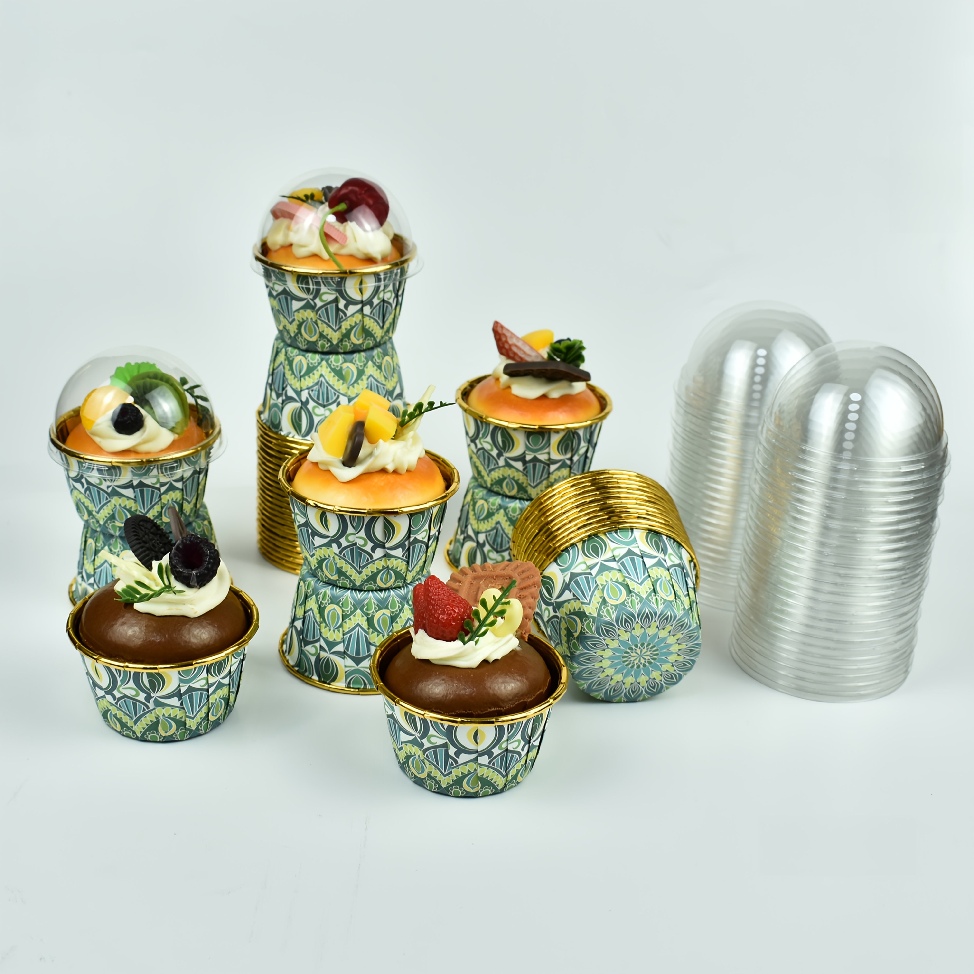 50 Cake Cups or 50 Cake Cups + 50 Lids - Boho Style Cake Cups - Thickened Cake Baking Cups for parties, birthdays, weddings, festivals, picnics and family gatherings, food grade can be heated