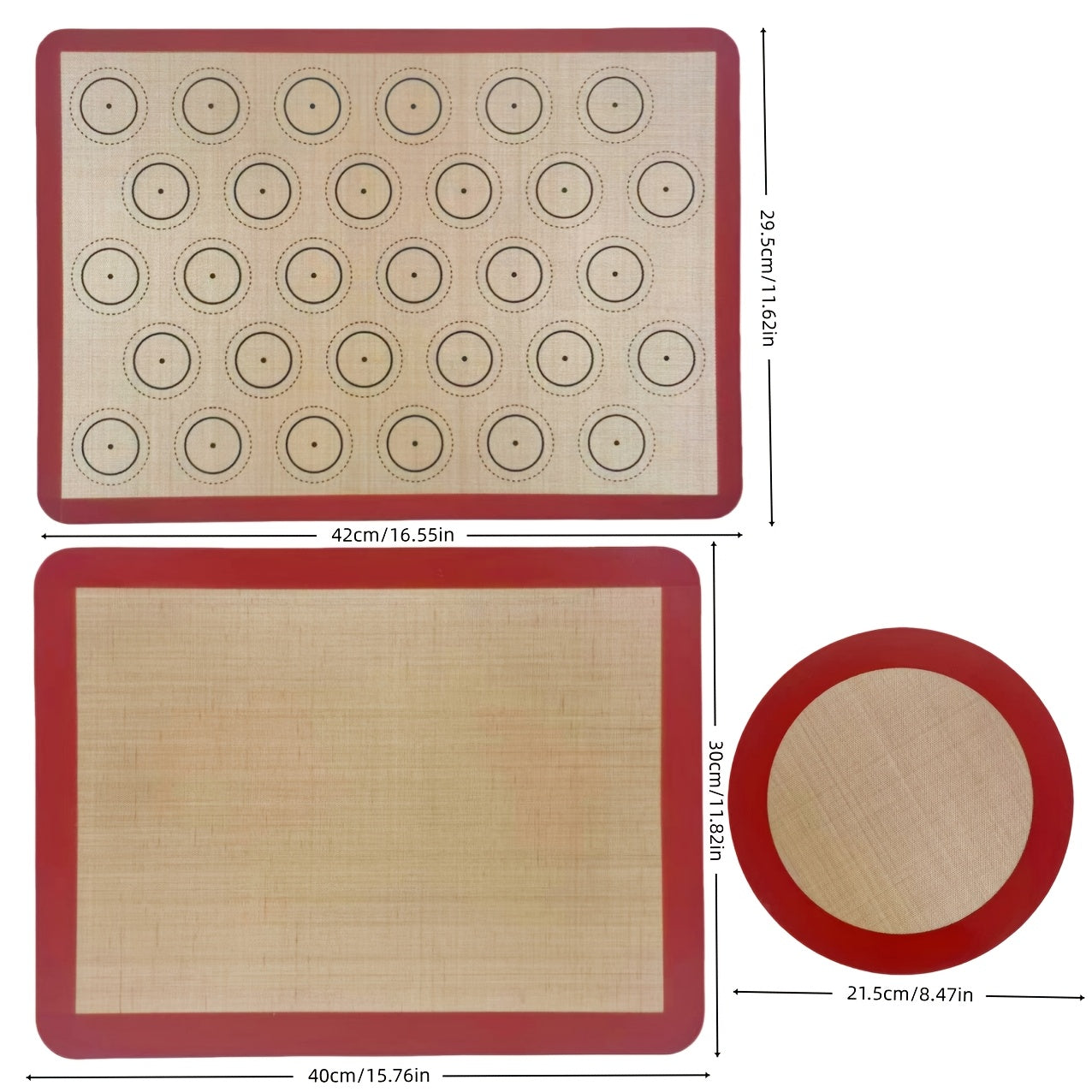 3-Piece set of non-stick silicone mats, suitable for making macarons, easy to bake | Heat-resistant 220 ° dishwasher-washable cookie mats, reusable, non-stick baking mats, silicone baking mats, smooth baking surfaces, food grade silicone