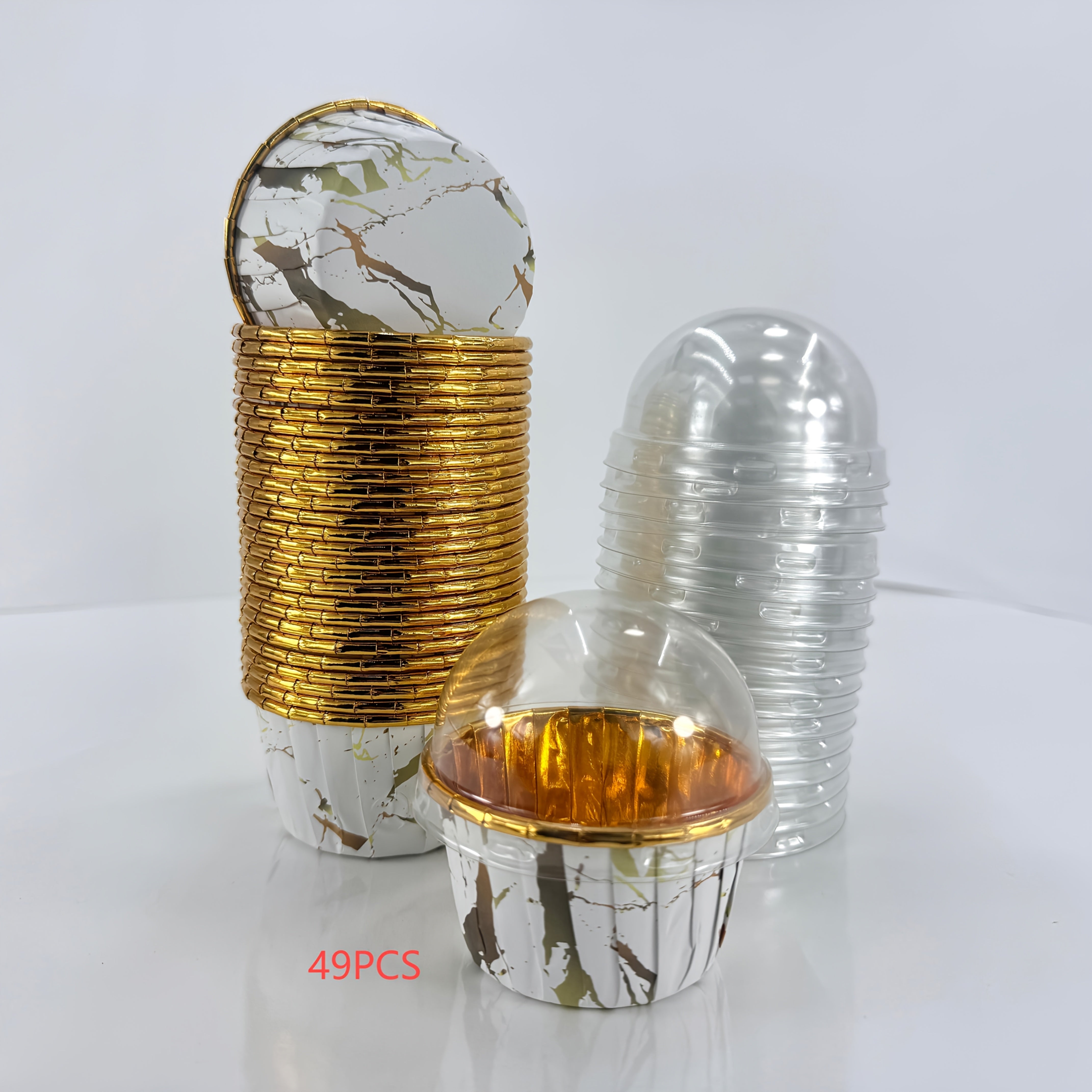 49Pcs marble pattern paper cup with gold foil edge - a variety of colors and designs, perfect for weddings, birthdays, parties and special events - perfect for pastries, desserts and more