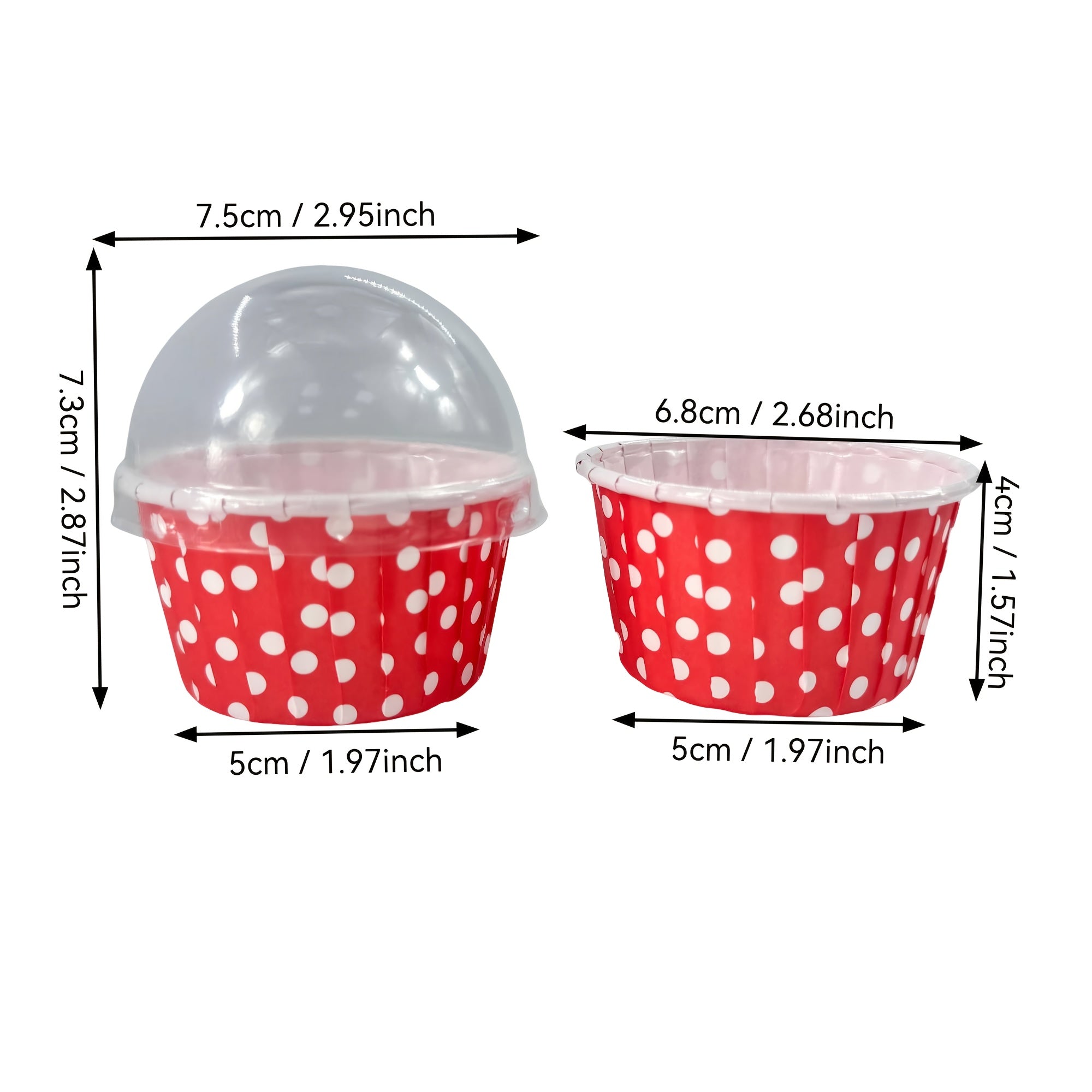48 Polka Dot Cake Cups (with or without lid) - 8 bright colors, thickened muffin baking cups for parties, birthdays, weddings, festivals, picnics, and family gatherings