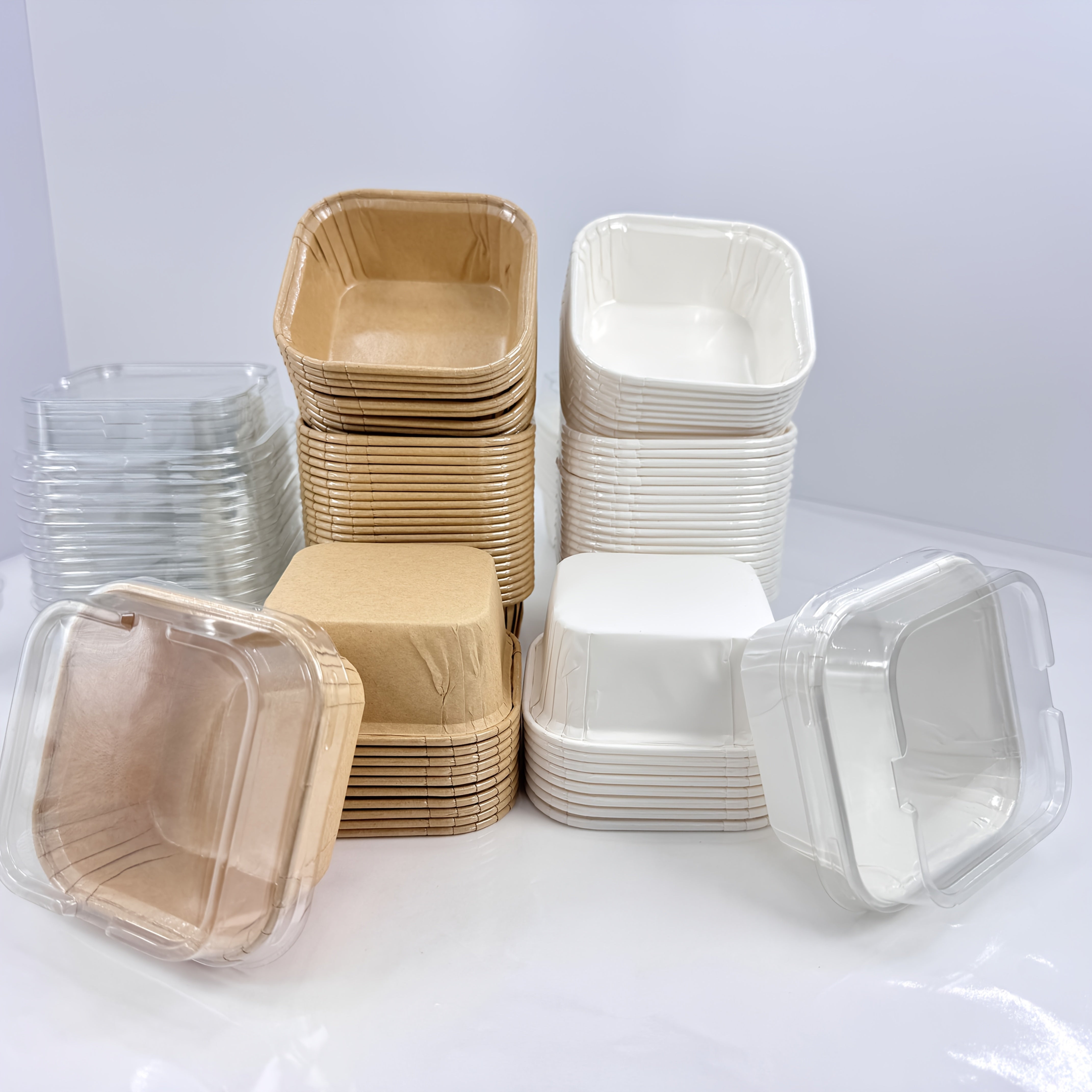 Pack of 50 thickened solid-color square cake cups, with or without lid, for wedding, birthday, pie, and special occasion cupcake holders