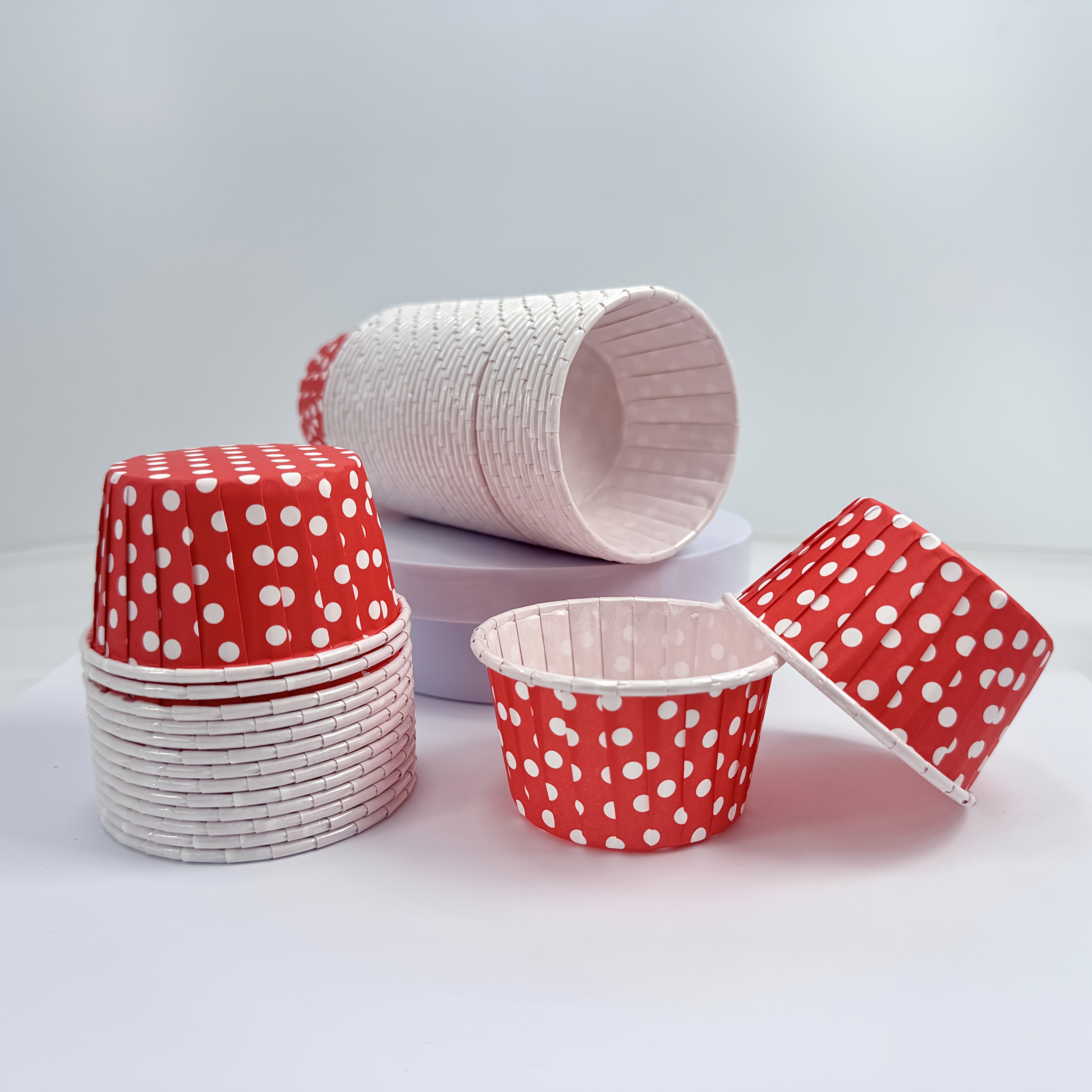 48 Polka Dot Cake Cups (with or without lid) - 8 bright colors, thickened muffin baking cups for parties, birthdays, weddings, festivals, picnics, and family gatherings