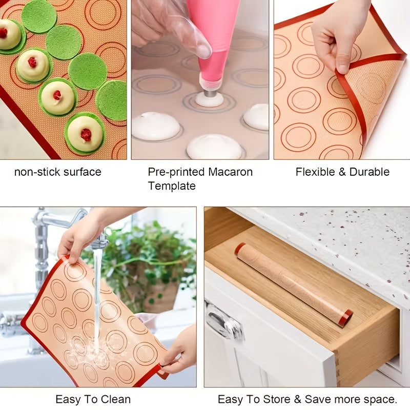 3-Piece set of non-stick silicone mats, suitable for making macarons, easy to bake | Heat-resistant 220 ° dishwasher-washable cookie mats, reusable, non-stick baking mats, silicone baking mats, smooth baking surfaces, food grade silicone