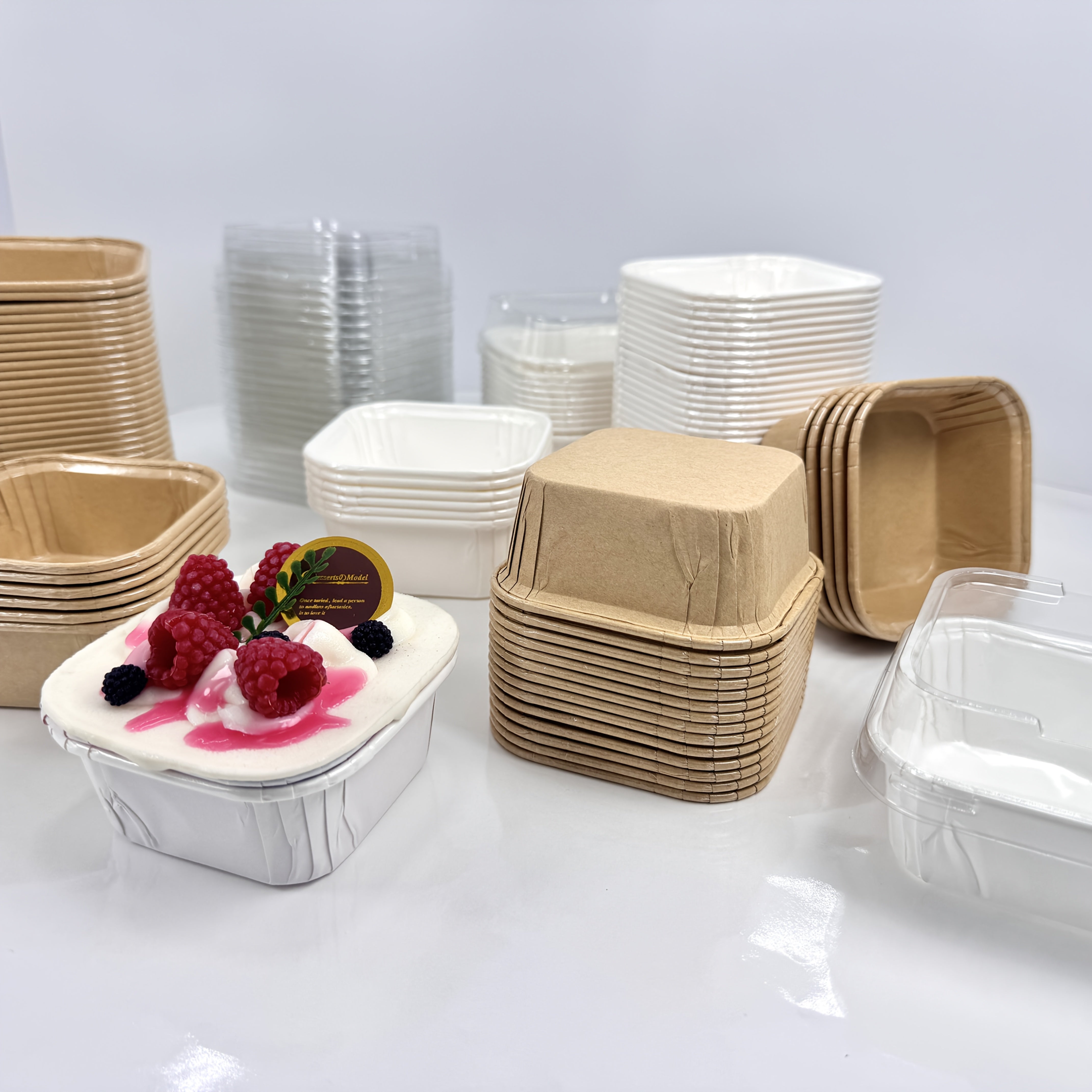 Pack of 50 thickened solid-color square cake cups, with or without lid, for wedding, birthday, pie, and special occasion cupcake holders
