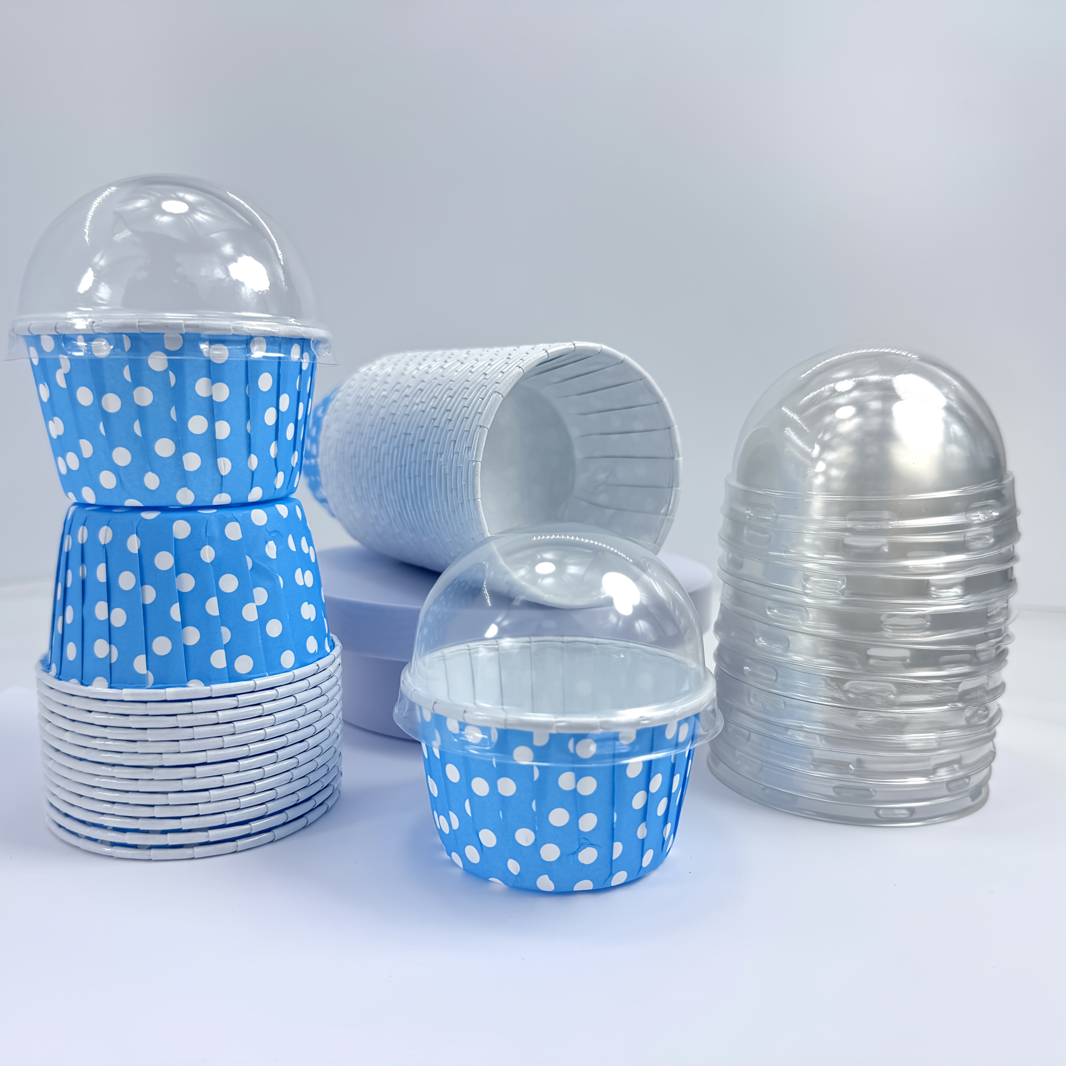 48 Polka Dot Cake Cups (with or without lid) - 8 bright colors, thickened muffin baking cups for parties, birthdays, weddings, festivals, picnics, and family gatherings