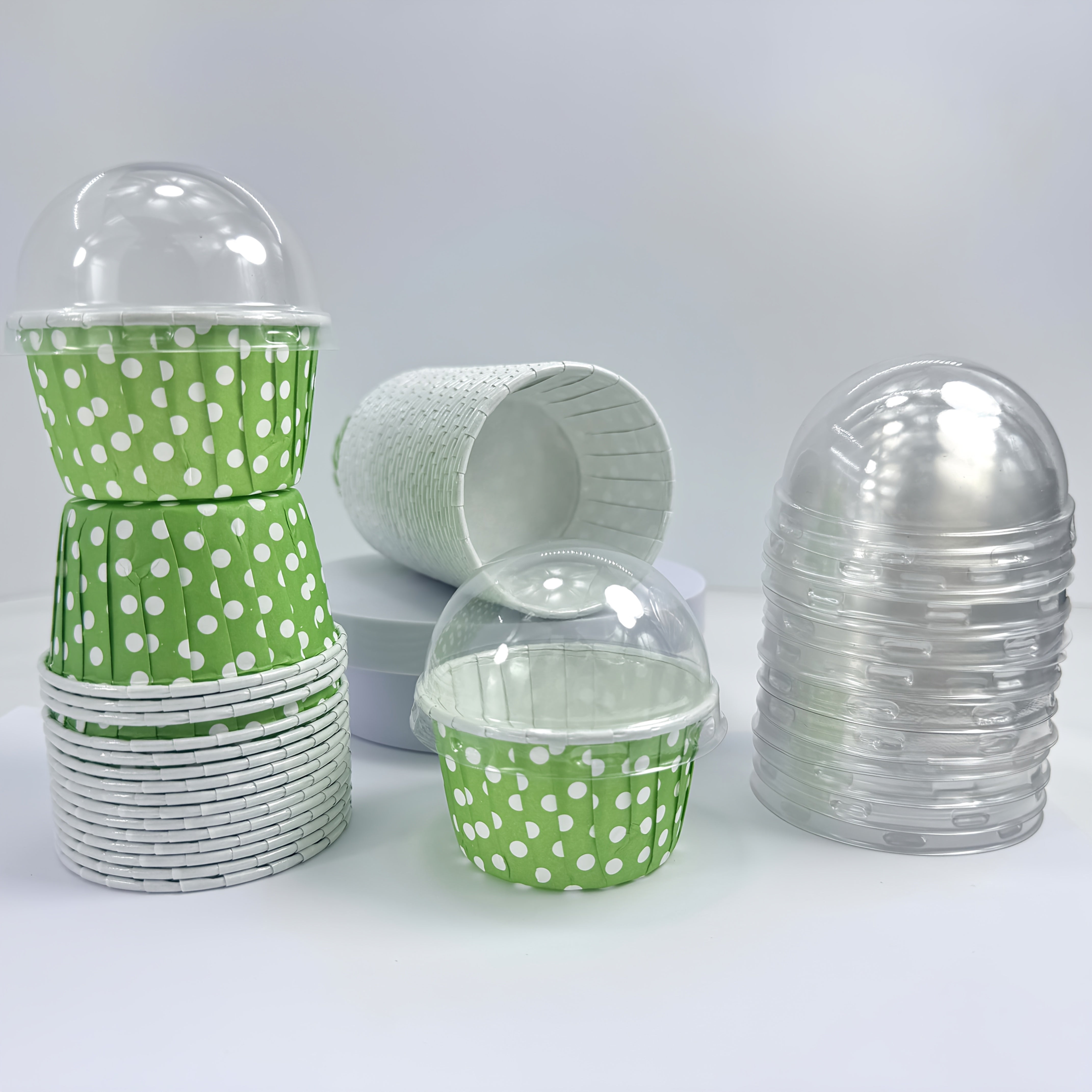 48 Polka Dot Cake Cups (with or without lid) - 8 bright colors, thickened muffin baking cups for parties, birthdays, weddings, festivals, picnics, and family gatherings