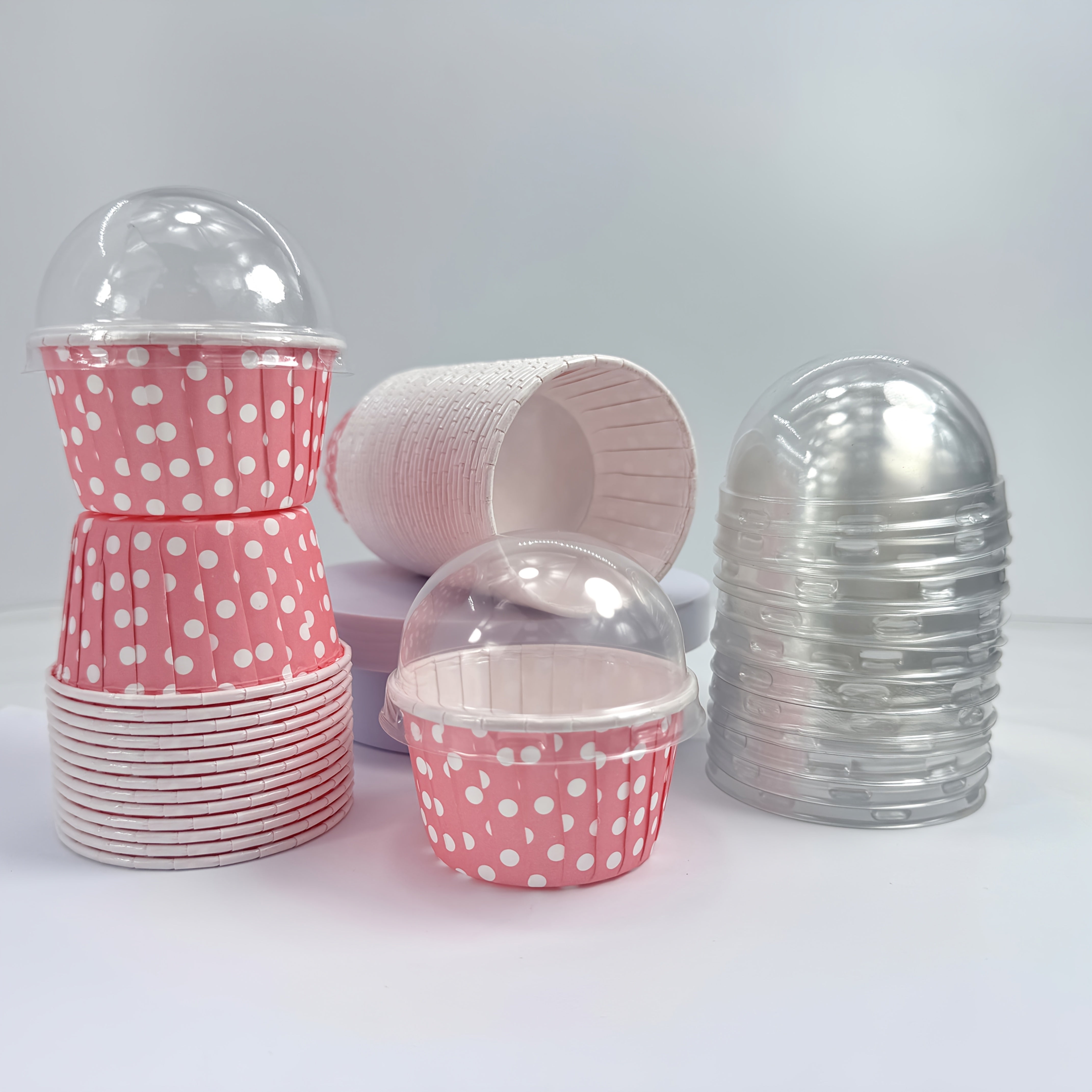 48 Polka Dot Cake Cups (with or without lid) - 8 bright colors, thickened muffin baking cups for parties, birthdays, weddings, festivals, picnics, and family gatherings