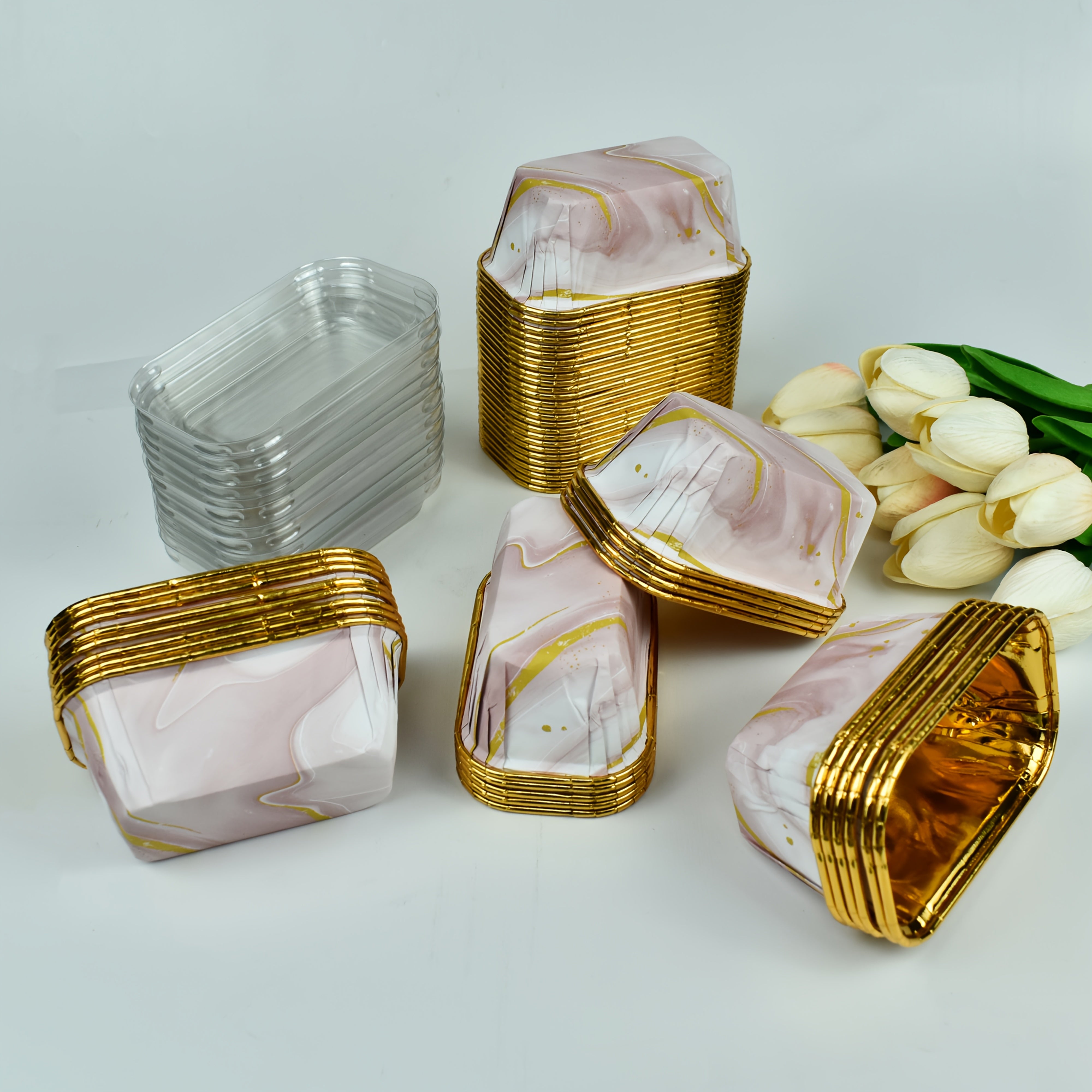 50 cake cups + 50 lids or 50 cake cups, rectangular thickened, food grade contact, high temperature resistant