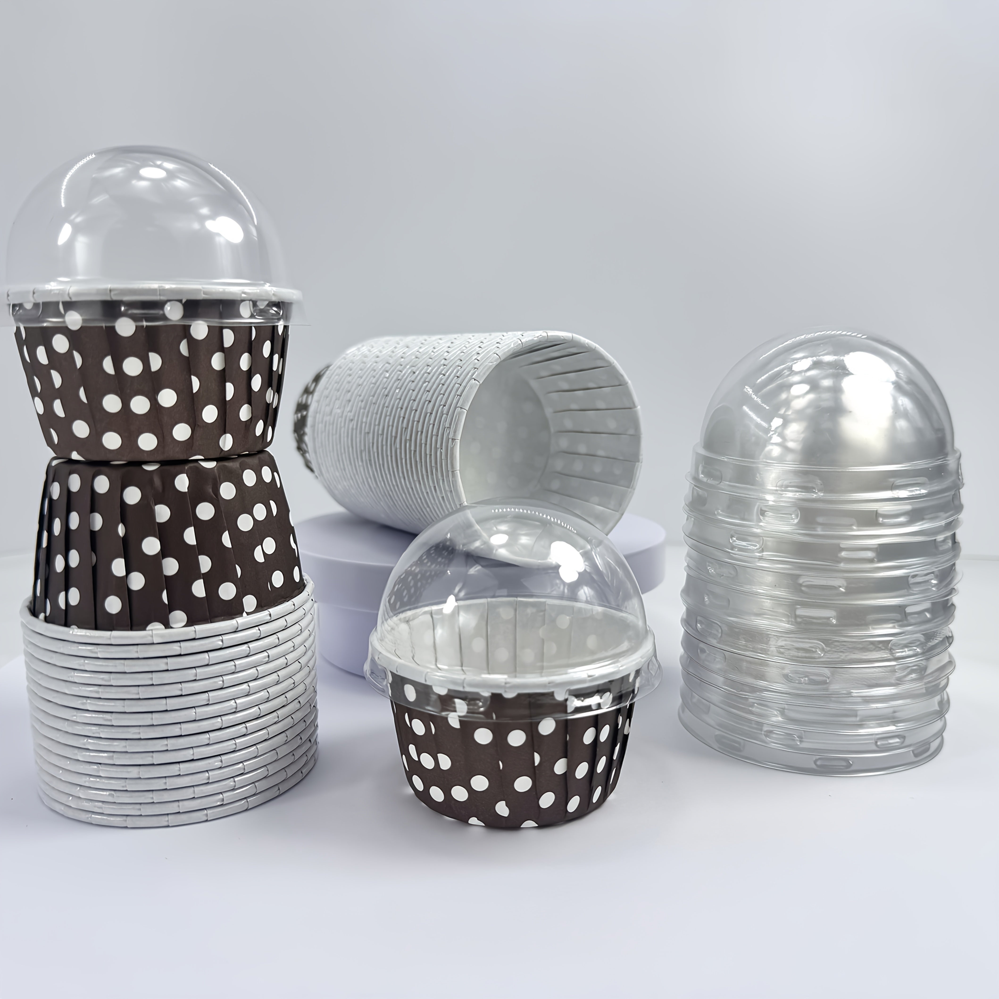 48 Polka Dot Cake Cups (with or without lid) - 8 bright colors, thickened muffin baking cups for parties, birthdays, weddings, festivals, picnics, and family gatherings