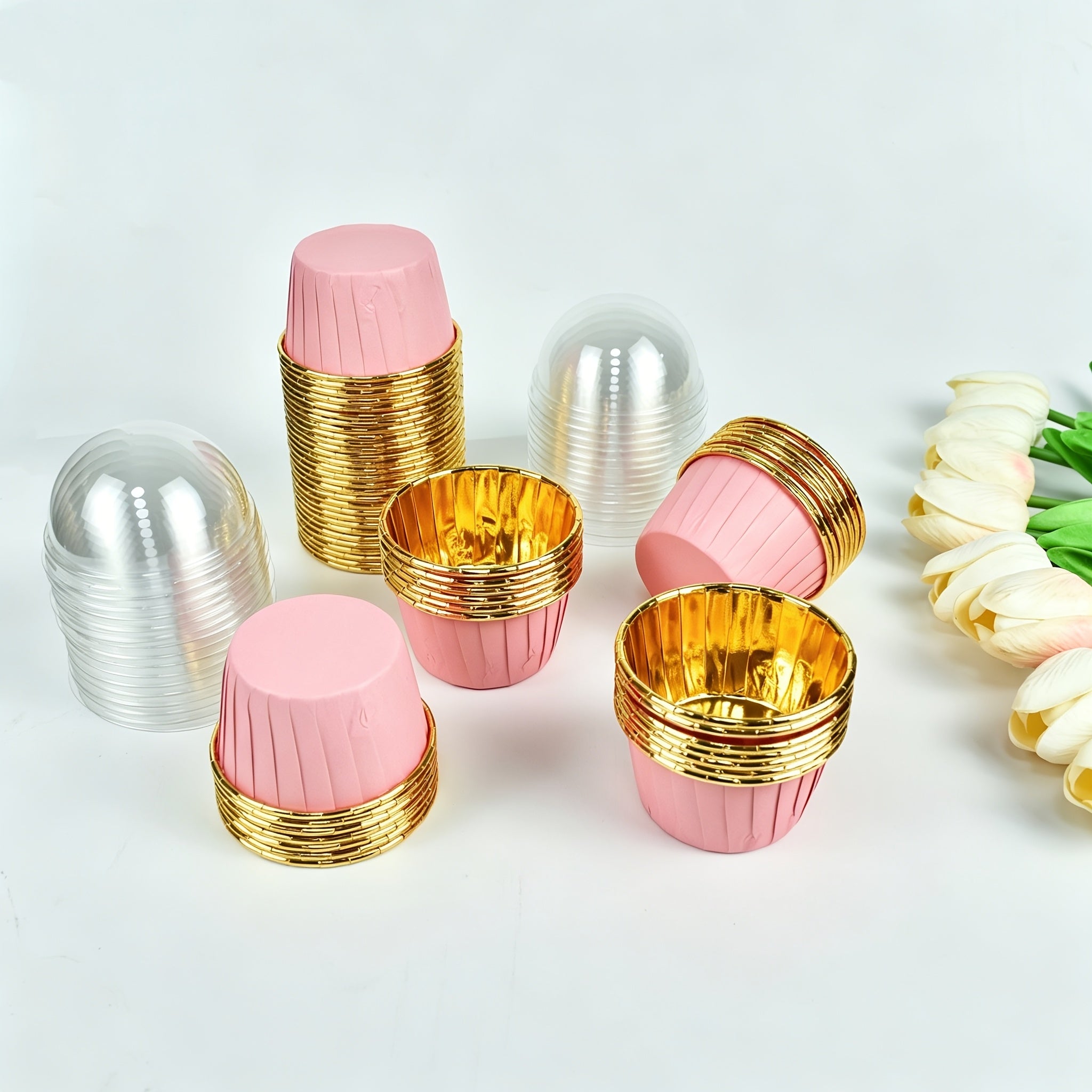 [50 cake cups or 50 cake cups + 50 lids], high temperature resistance up to 230 ° C can be heated, food grade cake holder, single 1.8g thickened version, food grade oil-proof, suitable for various festivals, birthdays, parties, baking decorative cups