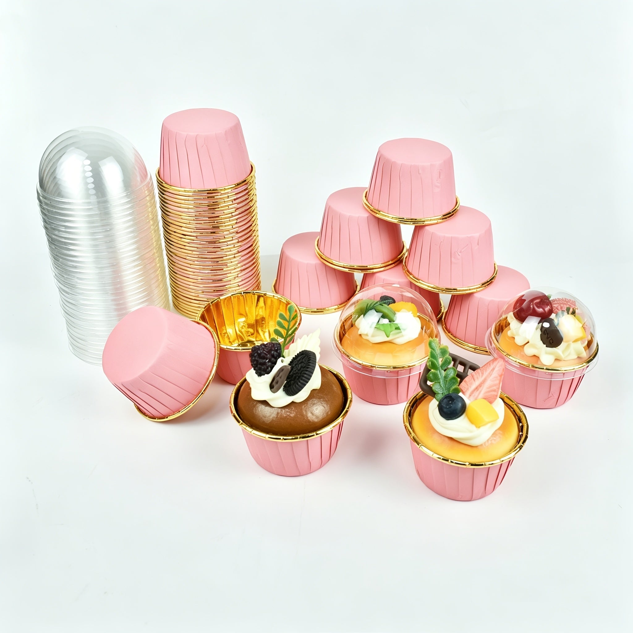 [50 cake cups or 50 cake cups + 50 lids], high temperature resistance up to 230 ° C can be heated, food grade cake holder, single 1.8g thickened version, food grade oil-proof, suitable for various festivals, birthdays, parties, baking decorative cups