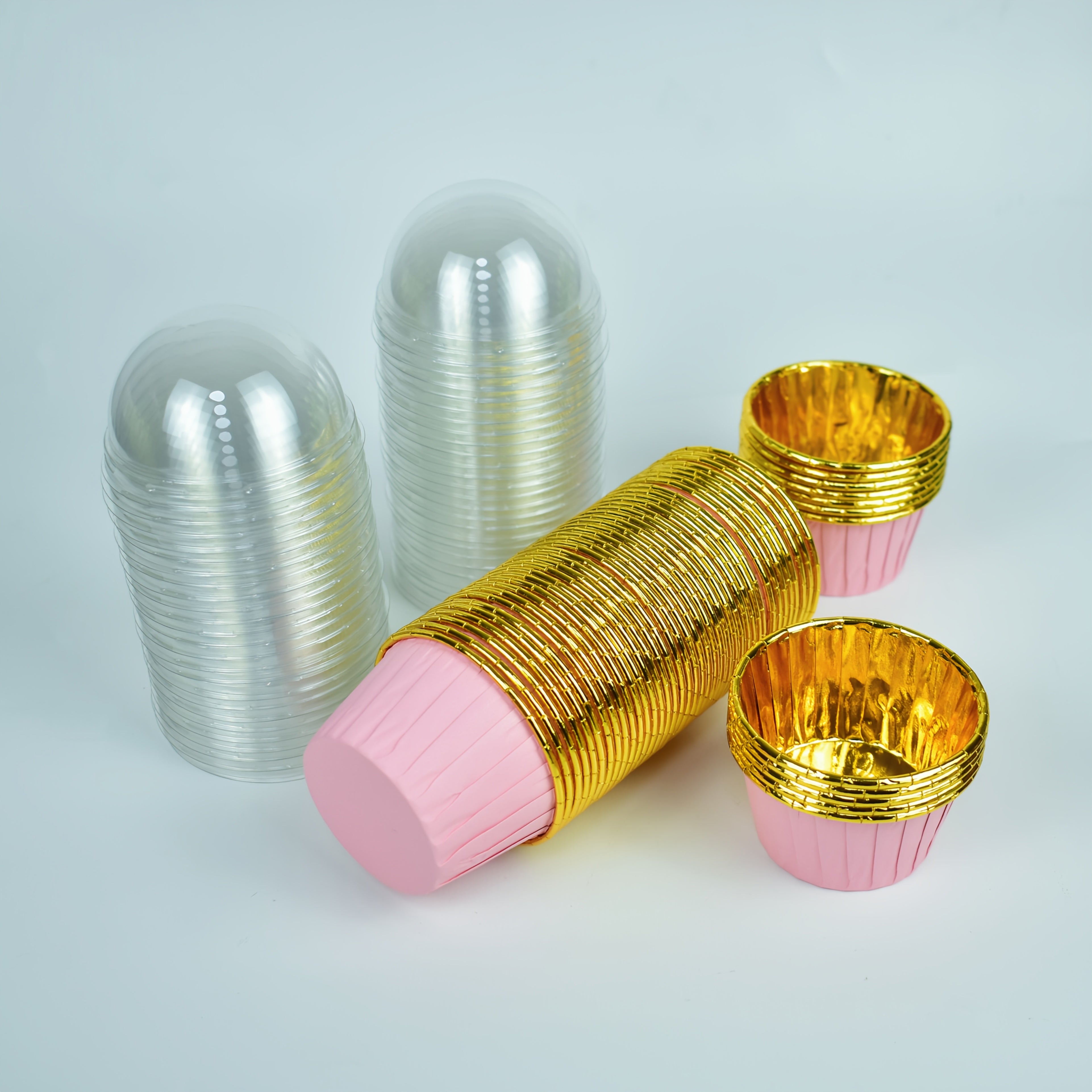 [50 cake cups or 50 cake cups + 50 lids], high temperature resistance up to 230 ° C can be heated, food grade cake holder, single 1.8g thickened version, food grade oil-proof, suitable for various festivals, birthdays, parties, baking decorative cups